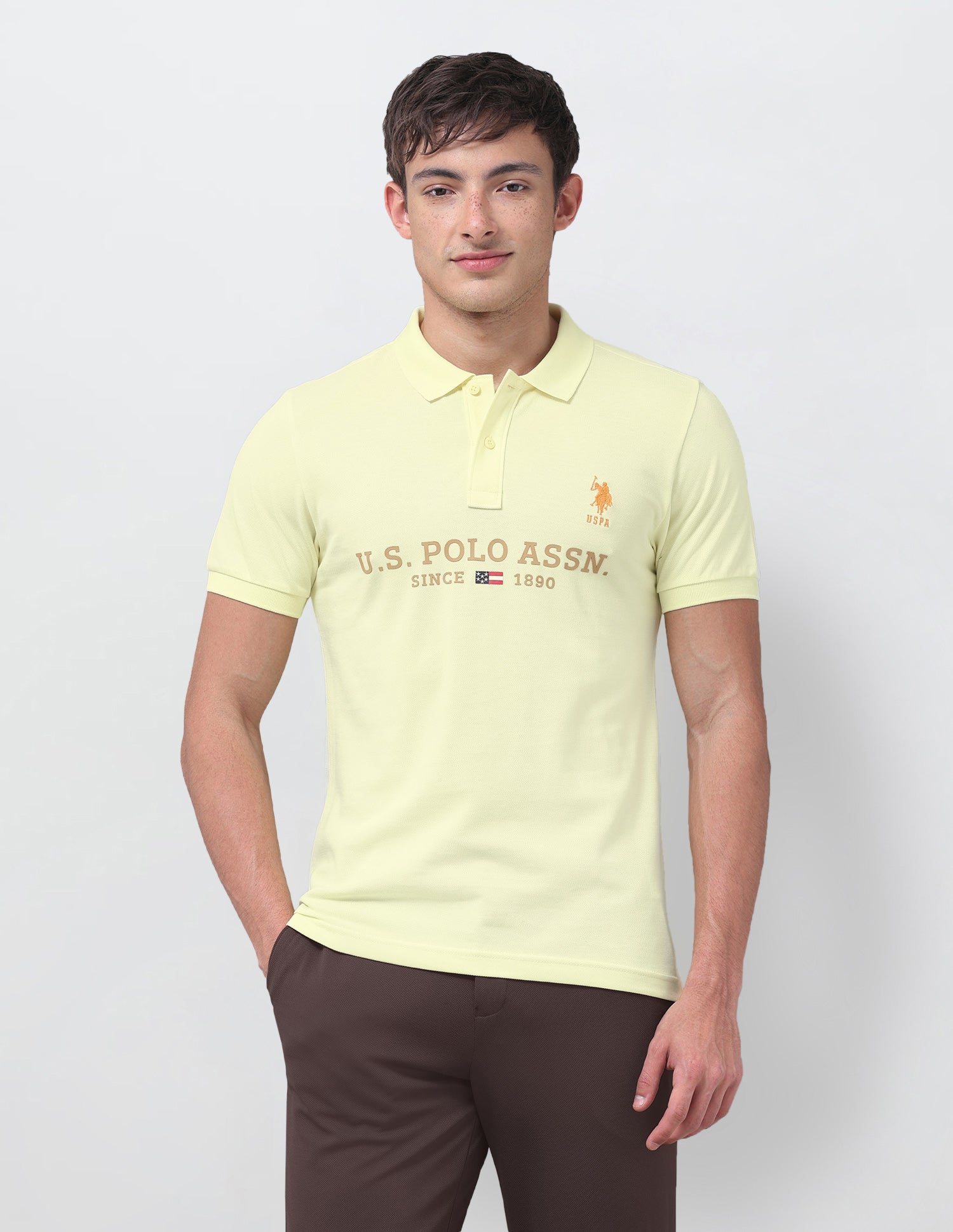 Brand Printed Regular Fit Polo Shirt Yellow - U.S. Polo Assn. India | Large