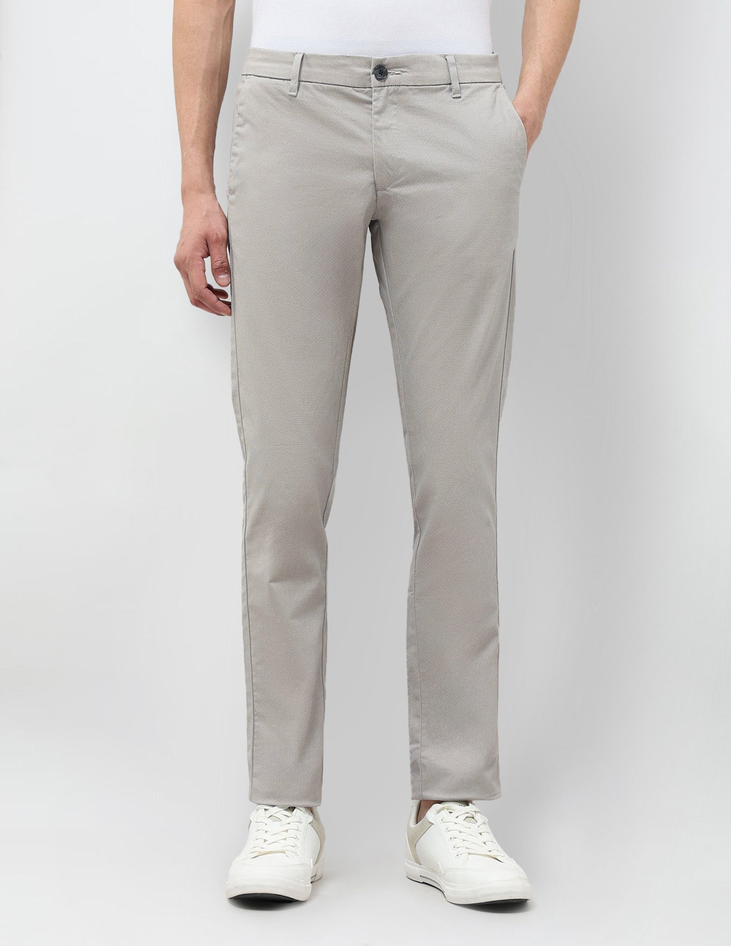 Textured Slim Fit Trousers Light Grey - U.S. Polo Assn. India | Large