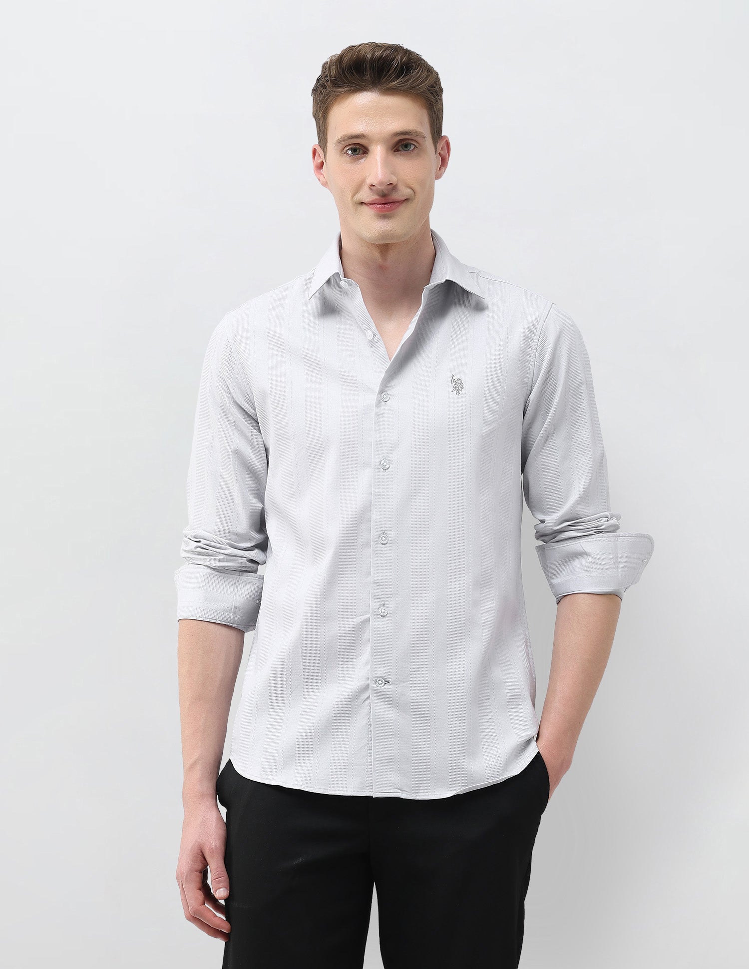 Dobby Textured Shirt Light Grey - U.S. Polo Assn. India | Large