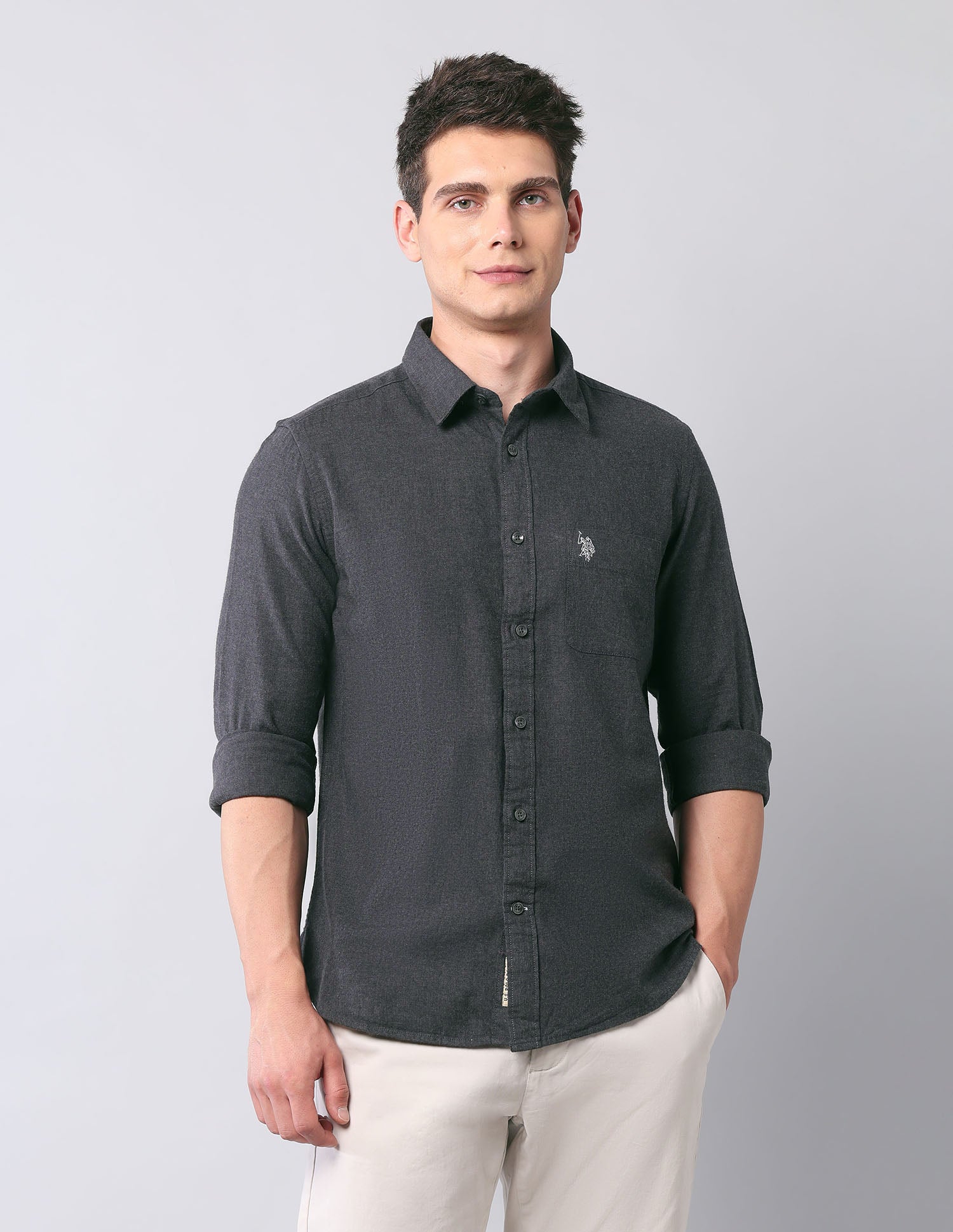 Regular Fit Pure Cotton Shirt Grey - U.S. Polo Assn. India | Large