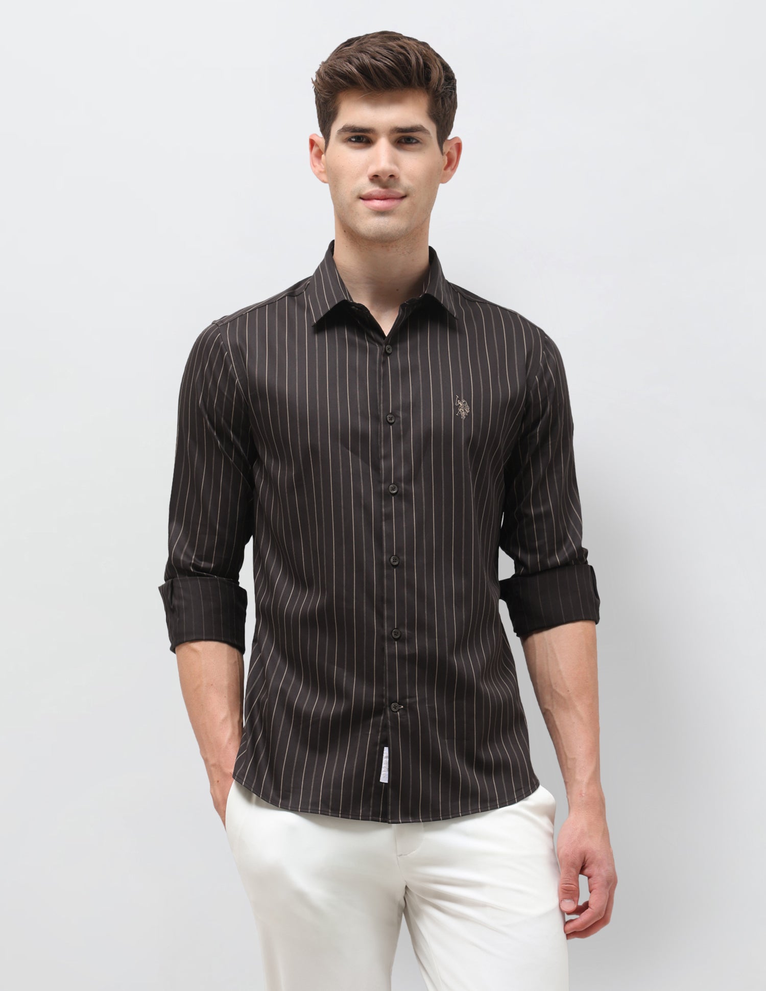 Satin Vertical Striped Shirt Choco - U.S. Polo Assn. India | Large