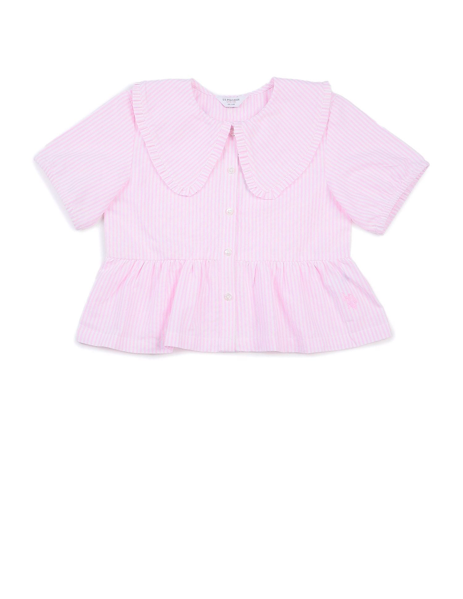 Girls Peter Pan Collar Striped Top Light Pink - U.S. POLO ASSN. | Large