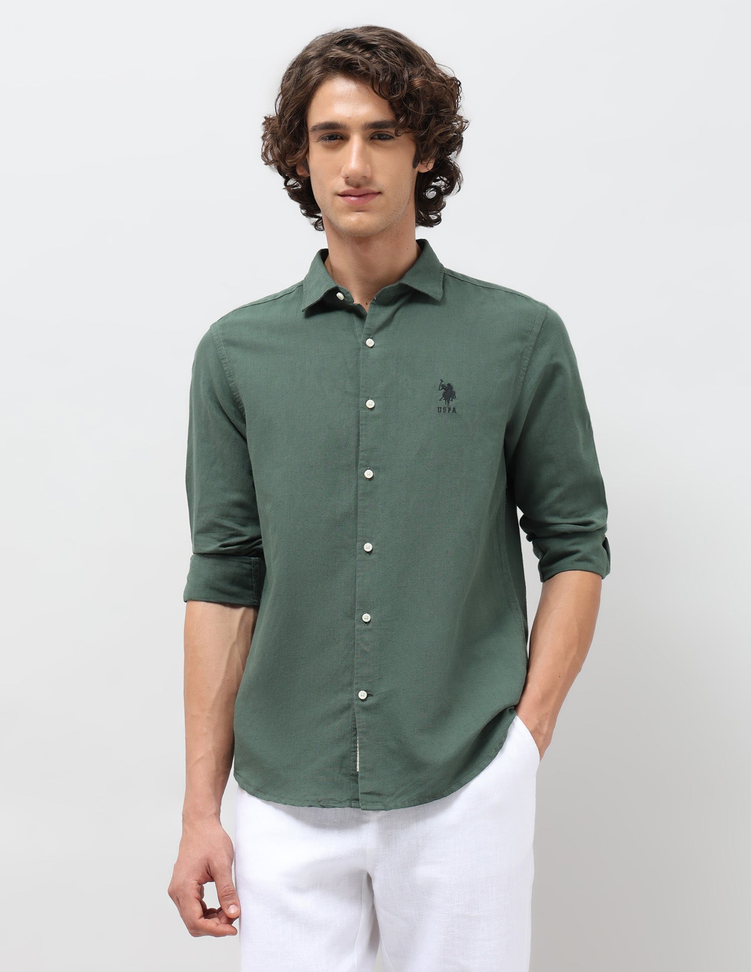 Solid Regular Fit Shirt Green - U.S. Polo Assn. India | Large