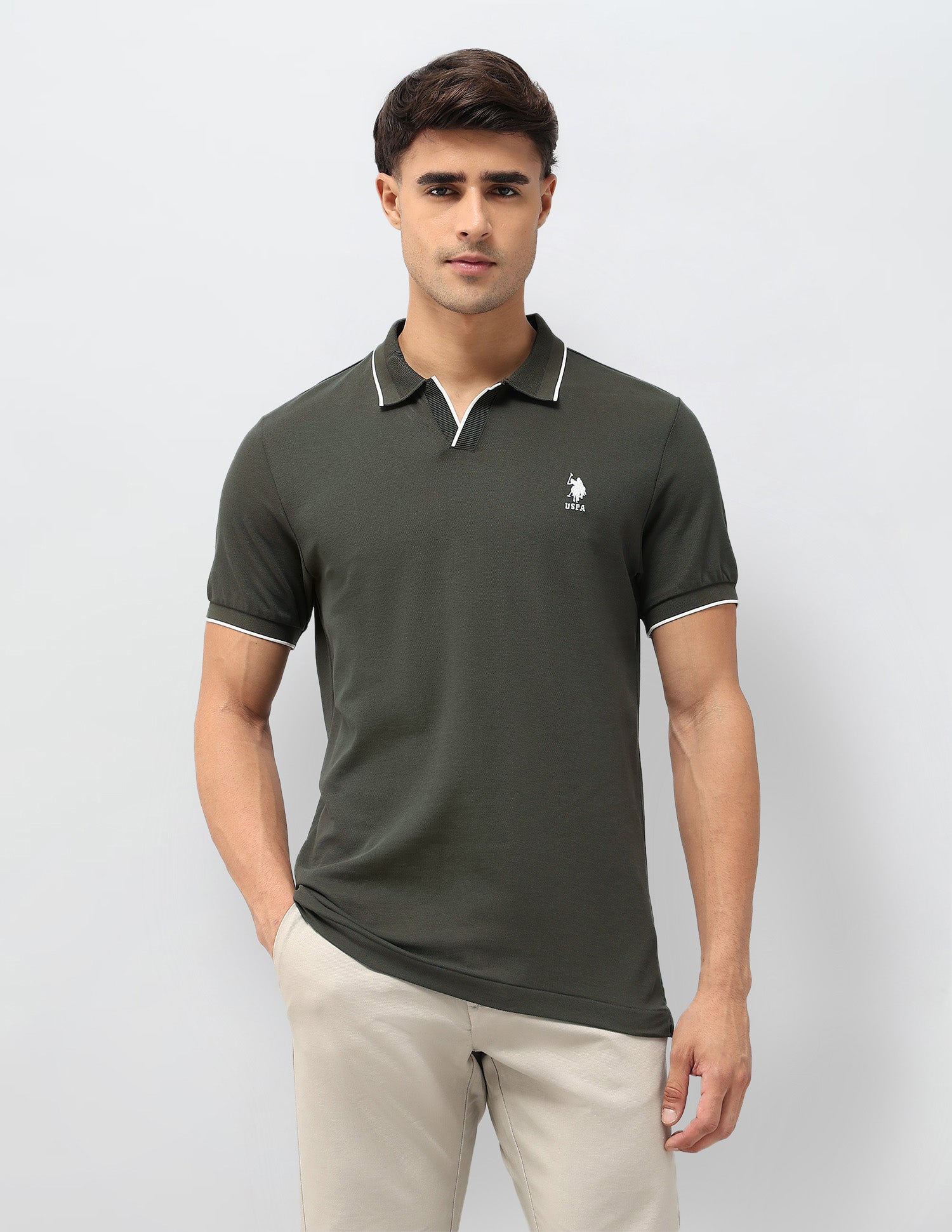 Solid Regular Fit Polo Shirt Olive - U.S. POLO ASSN. | Large