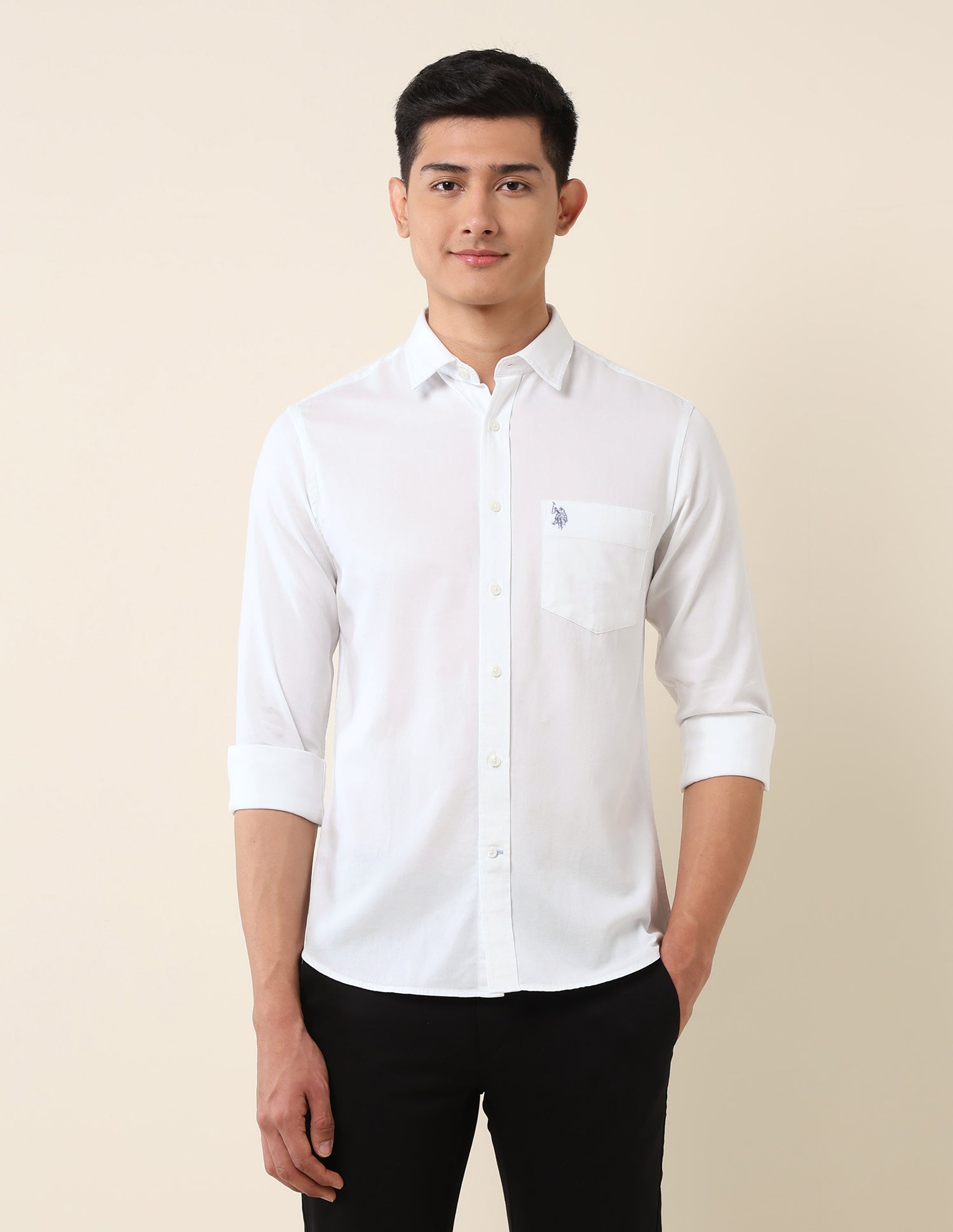 Pure Cotton Dobby Tailored Fit Shirt White - U.S. Polo Assn. India | Large