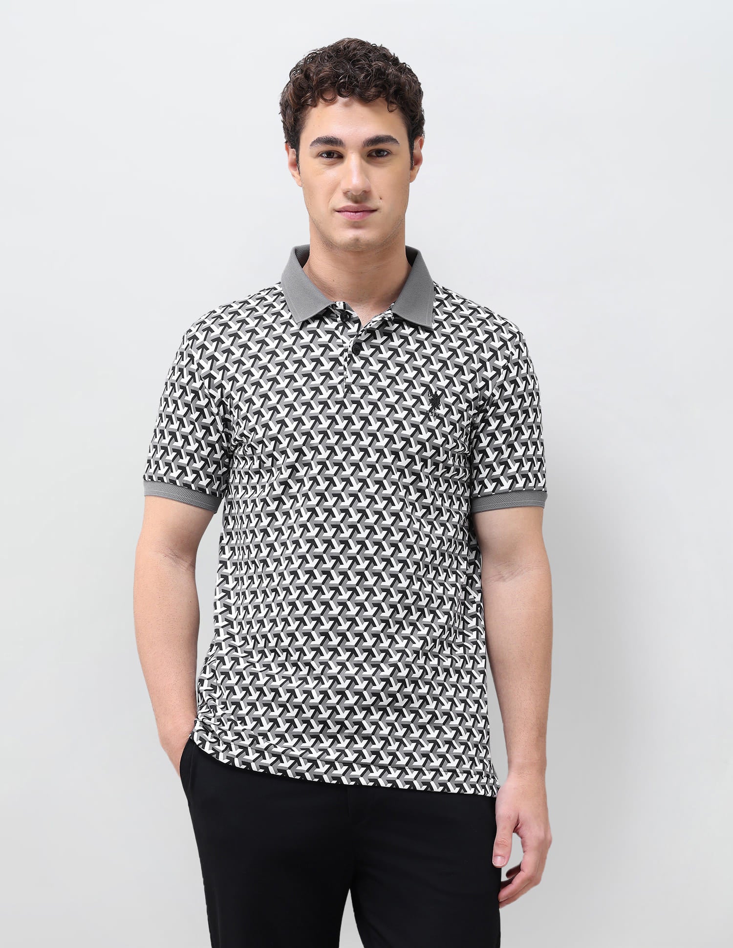 Geometric Printed Slim Fit Polo Shirt Black - U.S. Polo Assn. India | Large