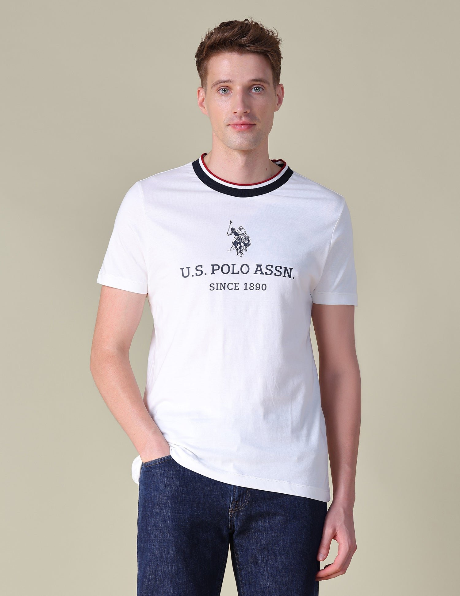 Brand Printed Slim Fit T-Shirt Ivory - U.S. POLO ASSN. | Large