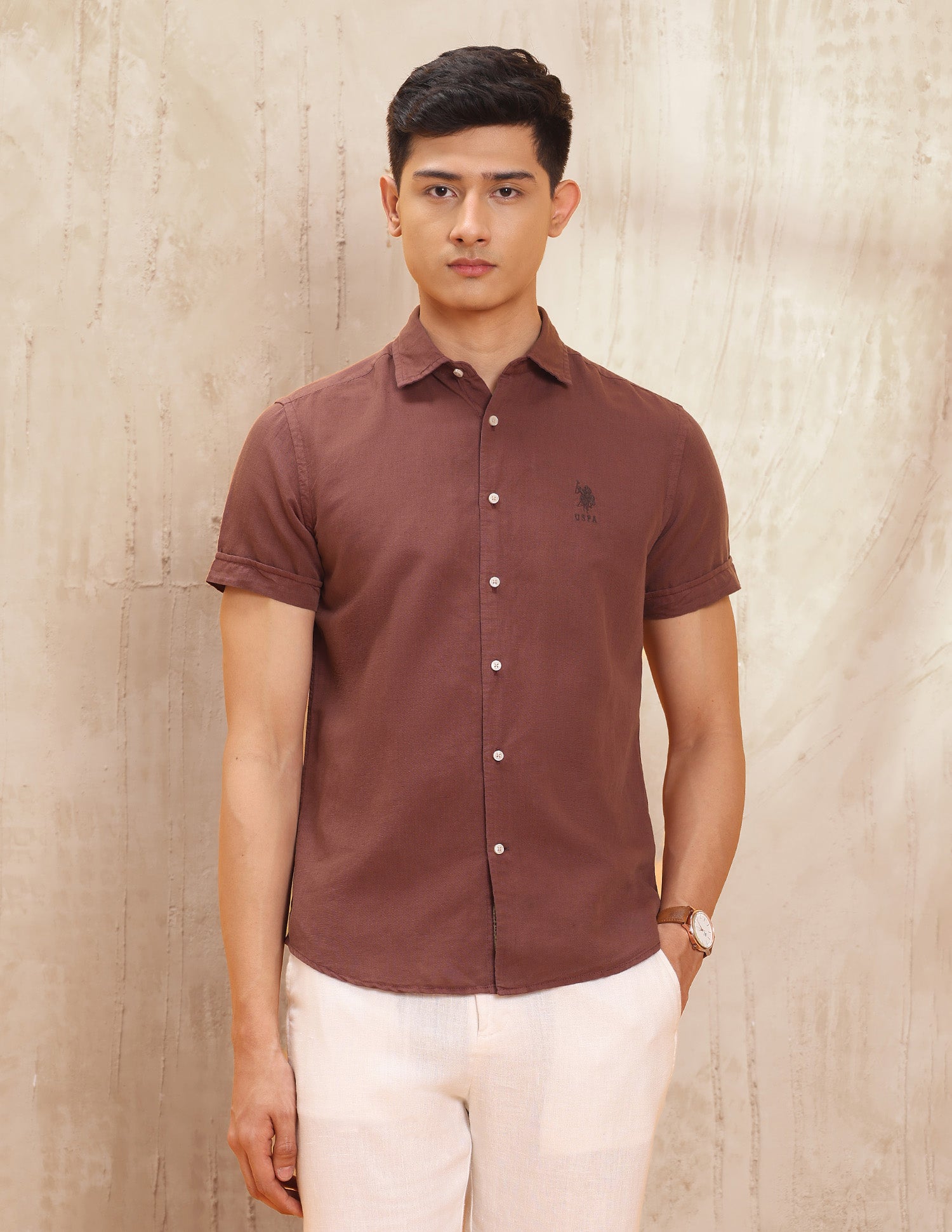 Solid Slim Fit Shirt Rust - U.S. POLO ASSN. | Large