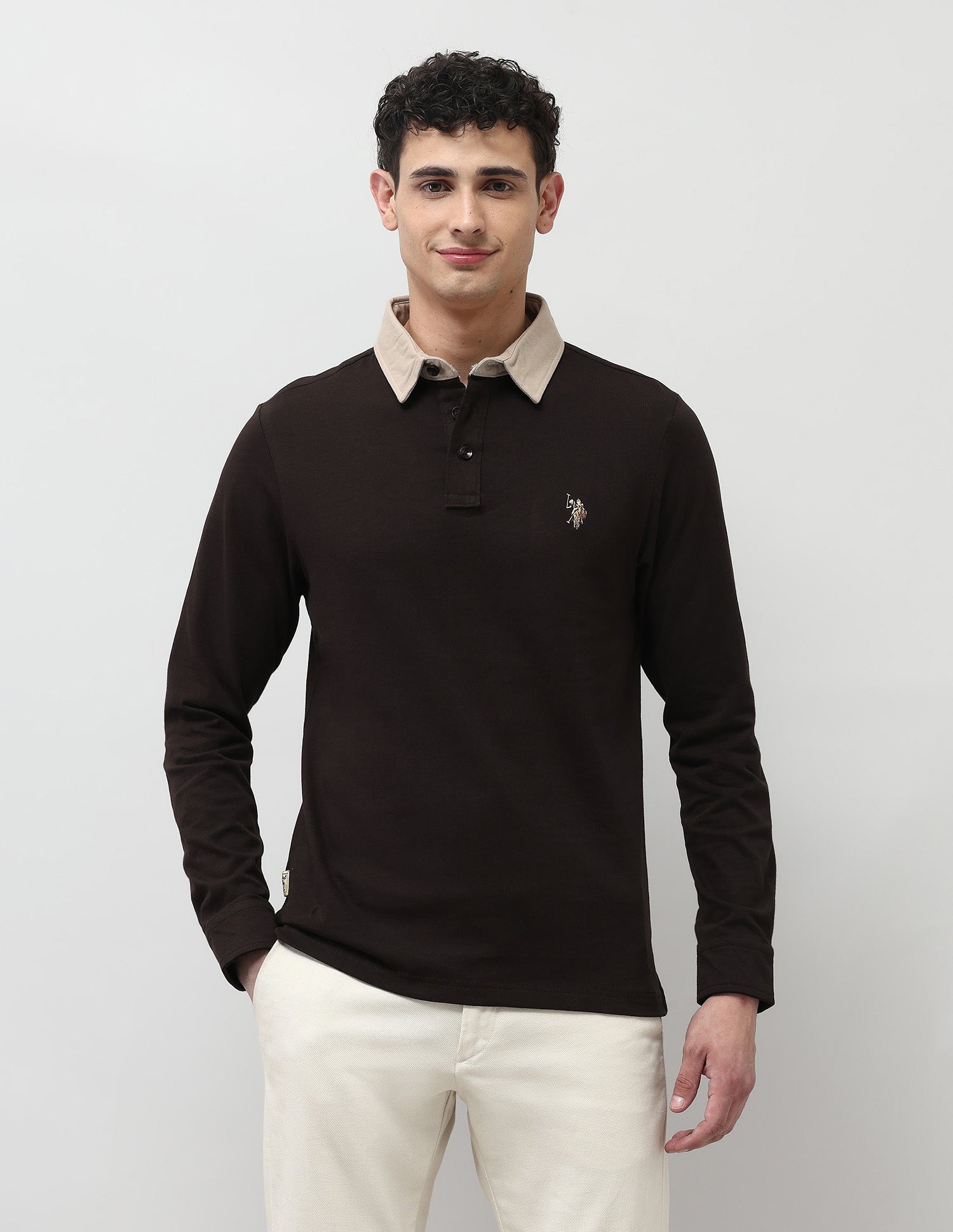 Pure Cotton Muscle Fit Polo Shirt Khaki - U.S. POLO ASSN. | Large