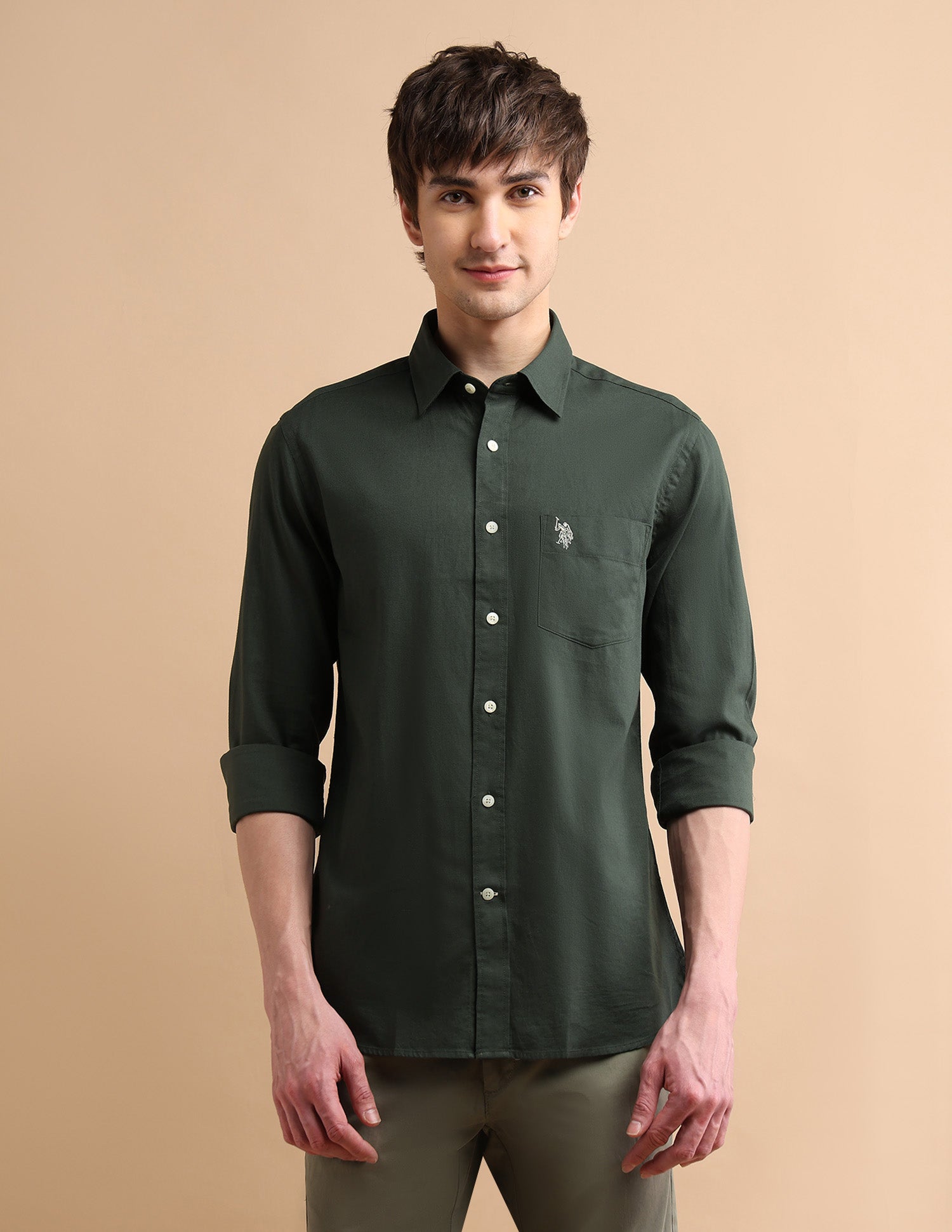 Cotton Dobby Shirt Dark Green - U.S. POLO ASSN. | Large