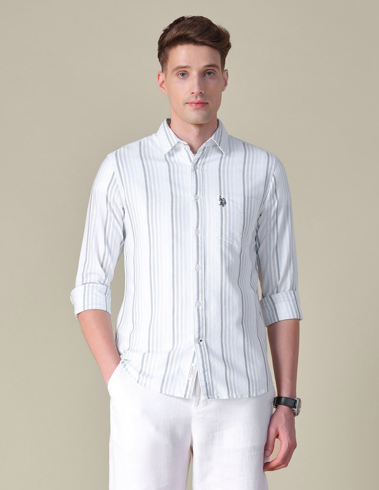 Vertical Striped Tailored Fit Shirt Blue - U.S. POLO ASSN. | Large