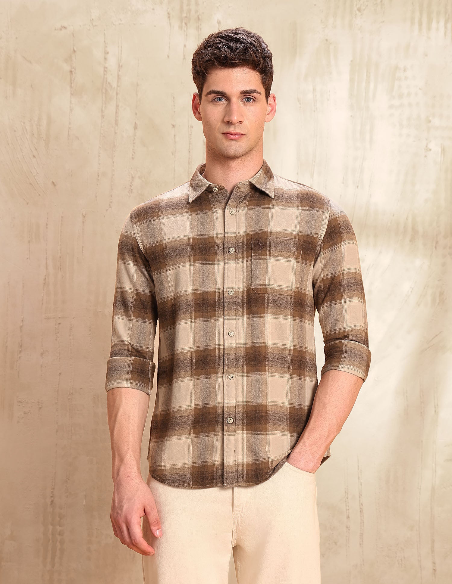 Twill Regular Fit Shirt Khaki - U.S. POLO ASSN. | Large