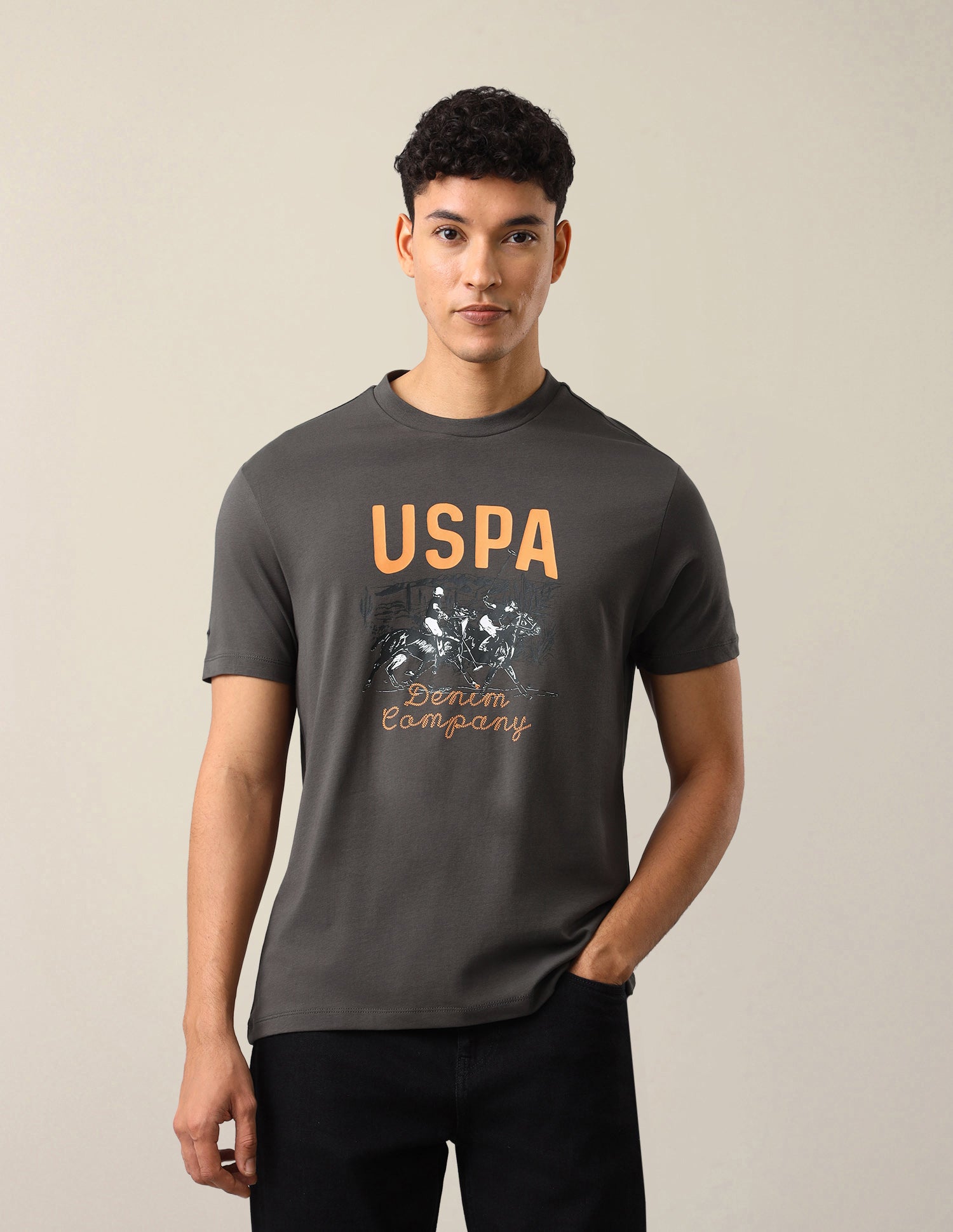 Graphic Brand Printed Slim Fit T-Shirt Dark Grey - U.S. Polo Assn. India | Large