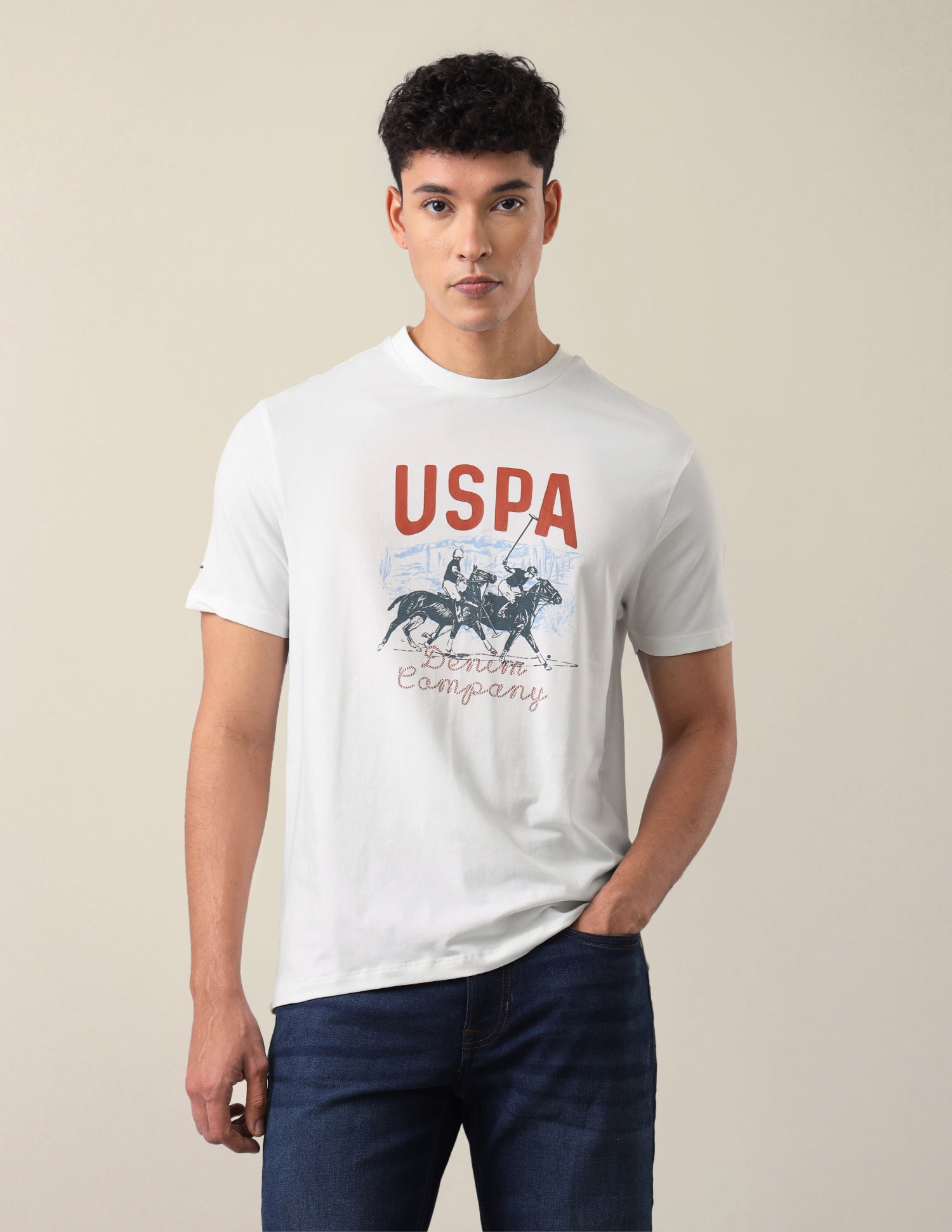 Graphic Brand Printed Slim Fit T-Shirt Ivory - U.S. Polo Assn. India | Large
