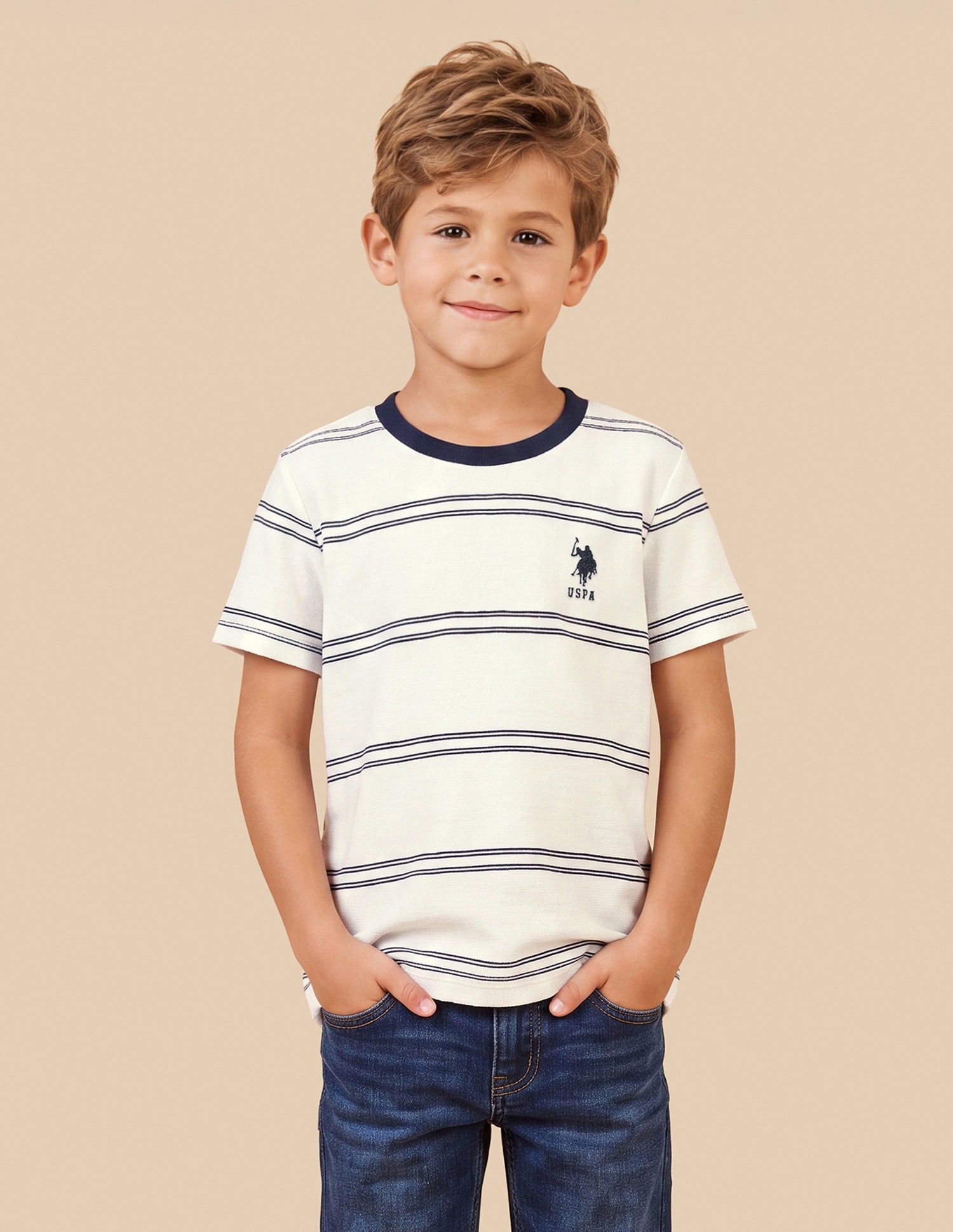 Horizontal Striped Regular Fit T-Shirt Off White - U.S. Polo Assn. India | Large