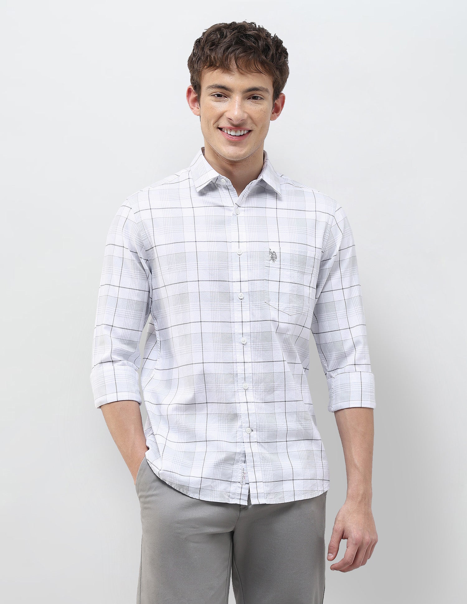 Grid Tattersall Checked Regular Fit Shirt Light Grey - U.S. Polo Assn. India | Large