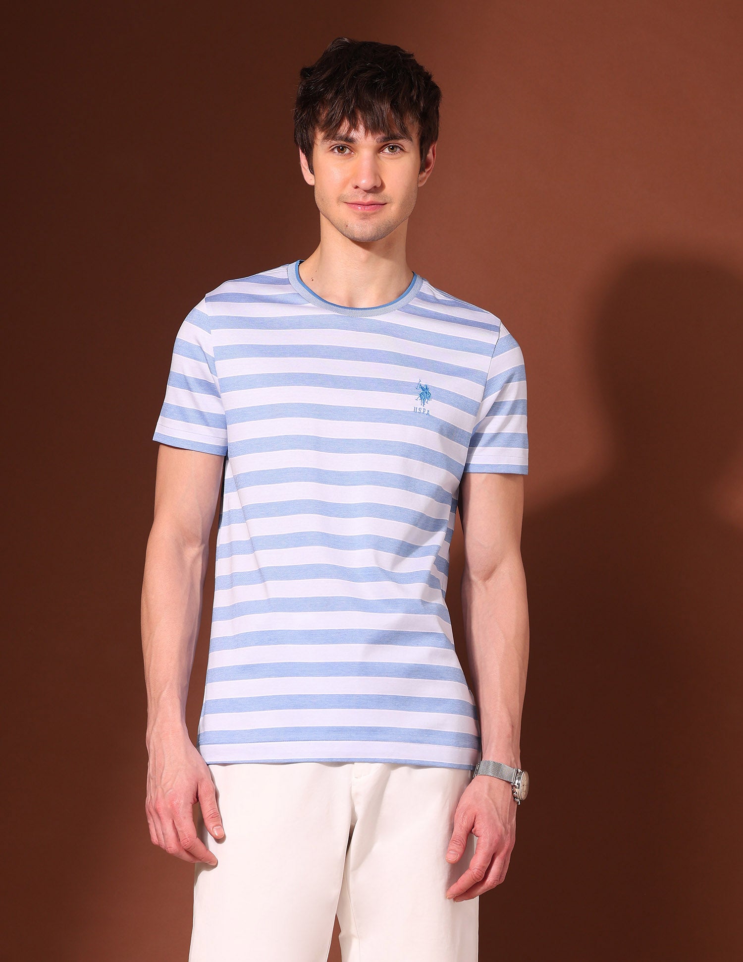 Horizontal Striped Working Holiday T-Shirt Light Blue - U.S. Polo Assn. India | Large