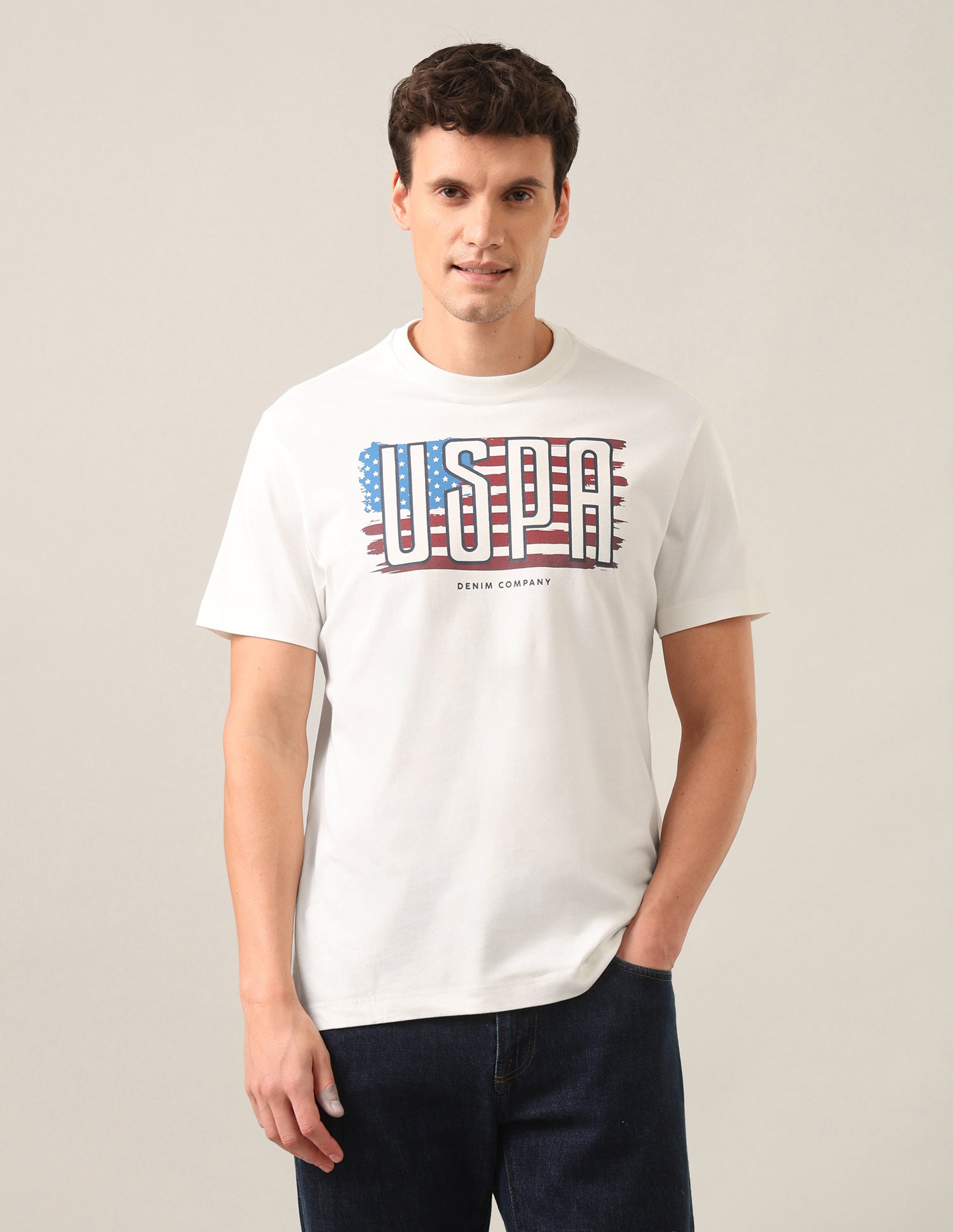 Graphic Brand Printed Regular Fit T-Shirt Ivory - U.S. Polo Assn. India | Large