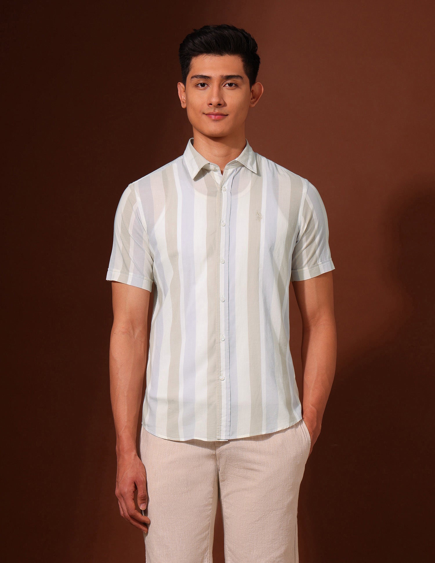 Vertical Striped Tailored Fit Shirt Ivory - U.S. Polo Assn. India | Large