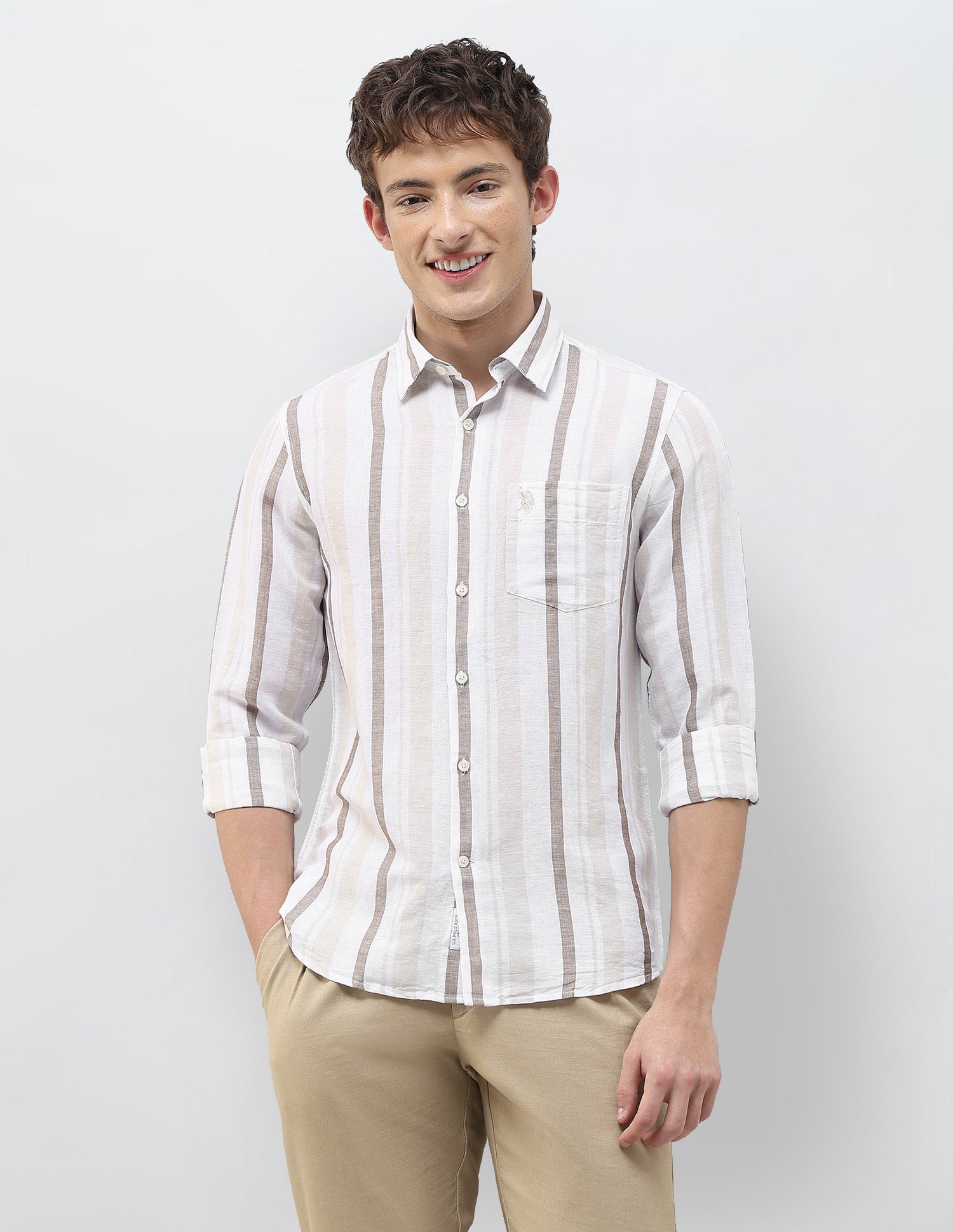 Vertical Striped Regular Fit Shirt Ivory - U.S. Polo Assn. India | Large