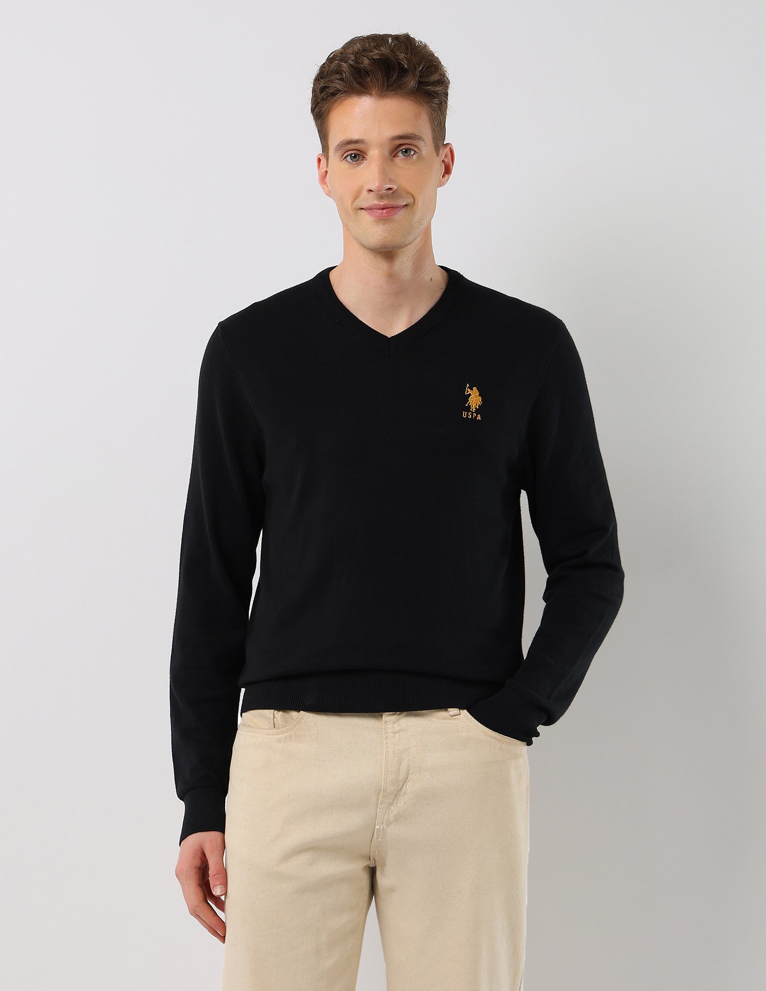 Solid Regular Fit Sweater Black - U.S. Polo Assn. India | Large