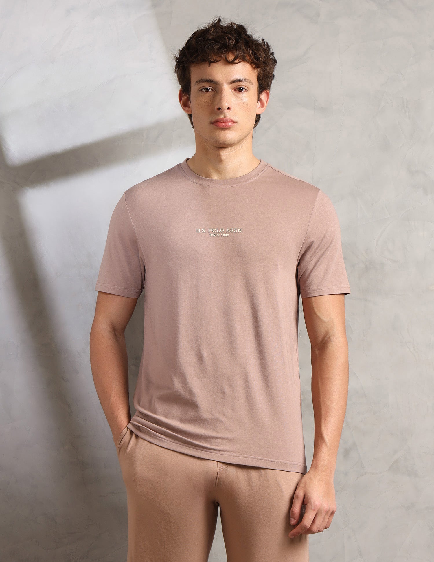 Comfort Relaxed Fit Breathable PE005-PL Lounge T-Shirt - Pack Of 1 Stucco - U.S. Polo Assn. India | Large