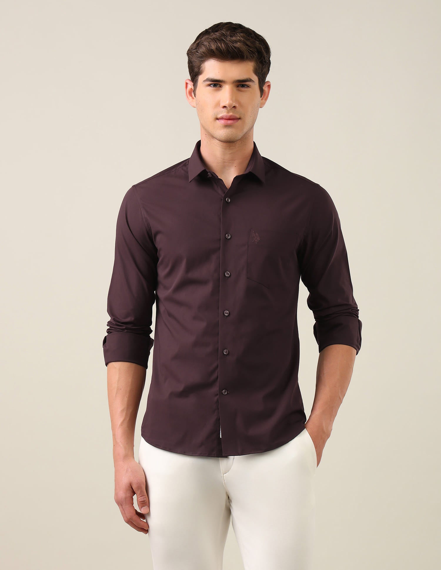 Solid Tailored Fit Shirt Purple - U.S. Polo Assn. India | Large