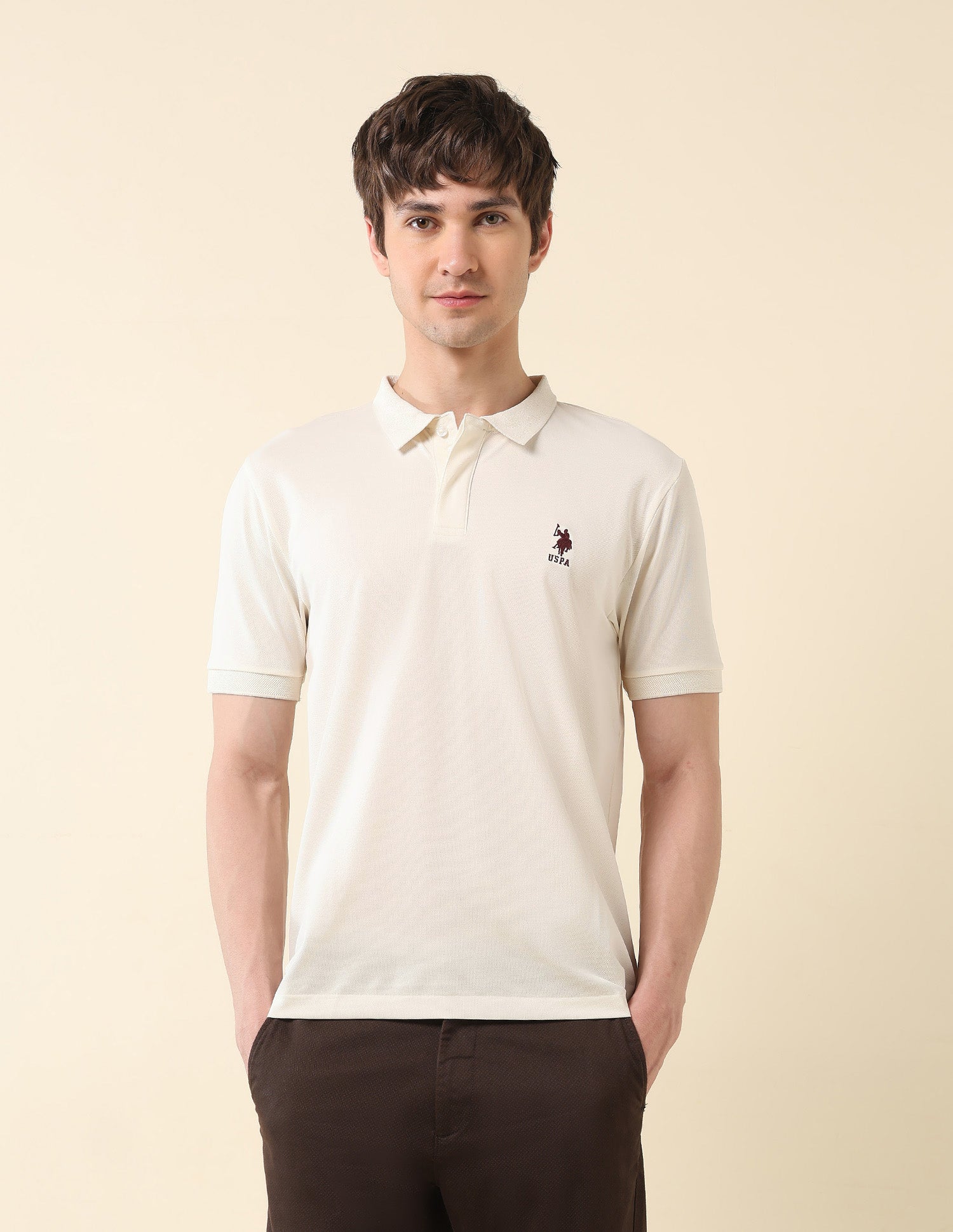Slim Fit Varsity Polo Shirt Off White - U.S. Polo Assn. India | Large