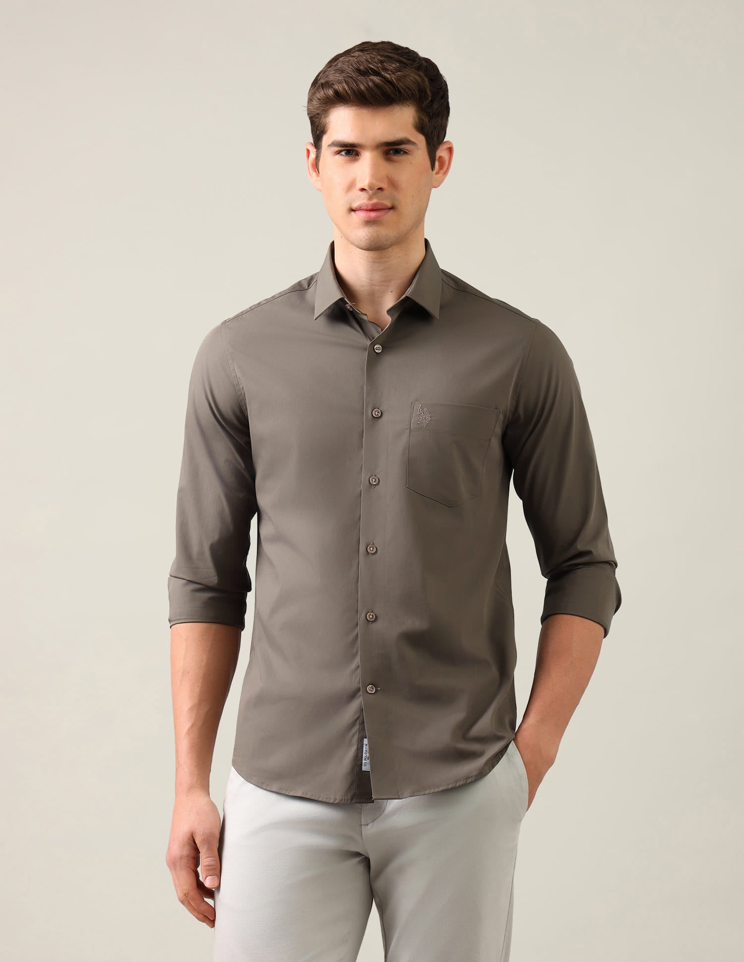 Tailored Fit Regular Shirt Brown - U.S. Polo Assn. India | Large