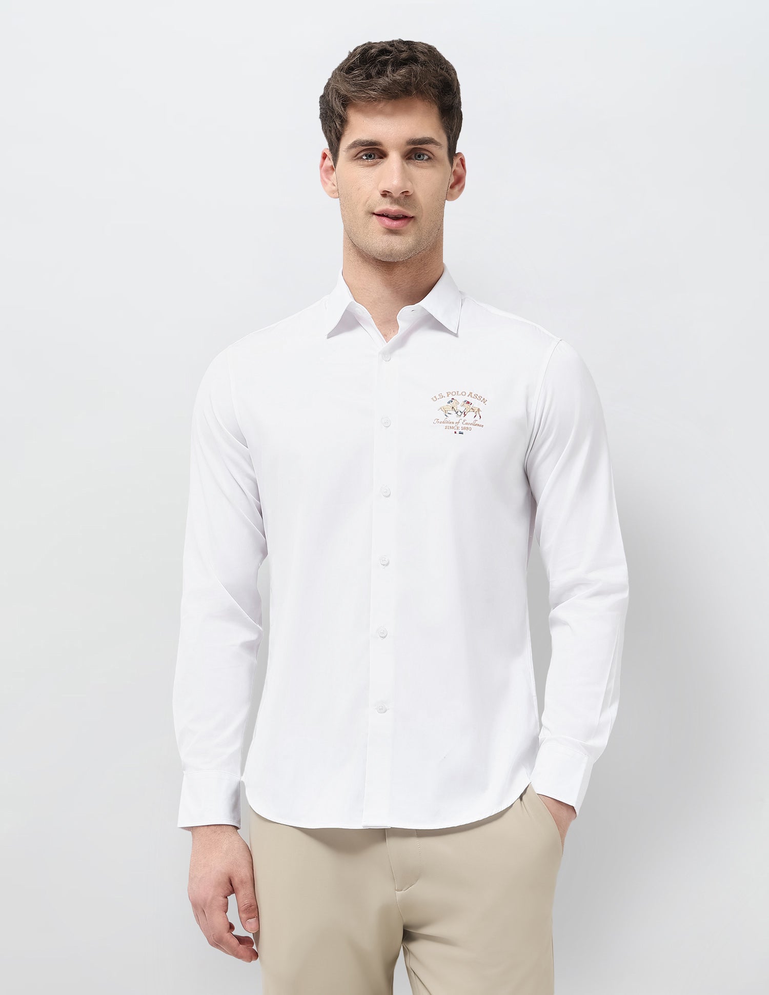 Tailored Fit Solid Shirt White - U.S. POLO ASSN. | Large