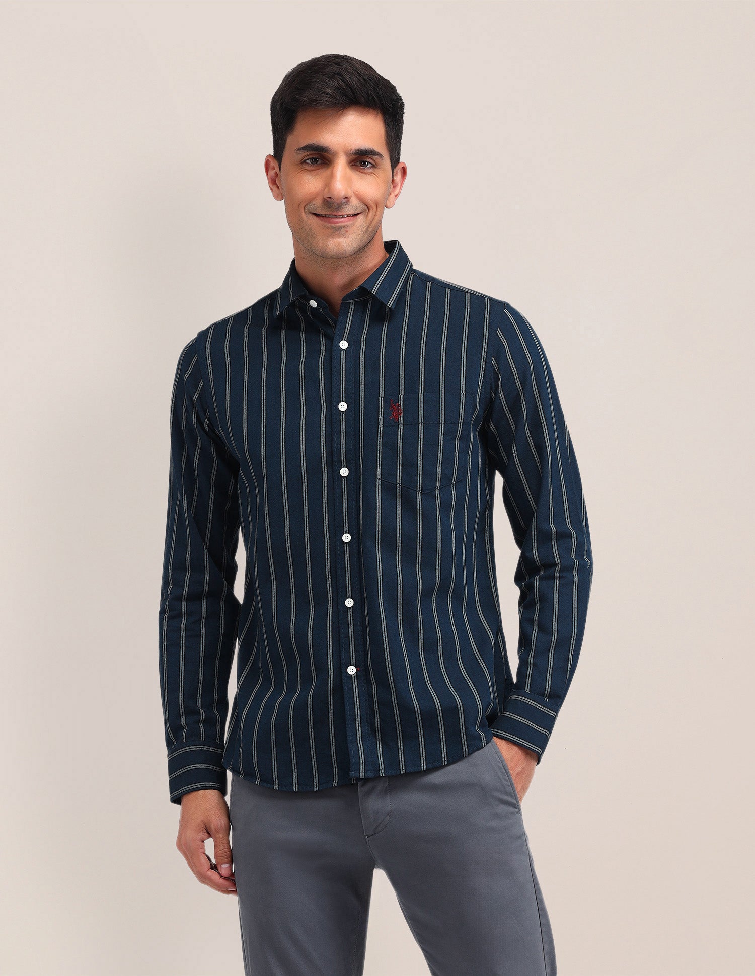 Vertical Striped Tailored Fit Shirt Dark Green - U.S. POLO ASSN. | Large