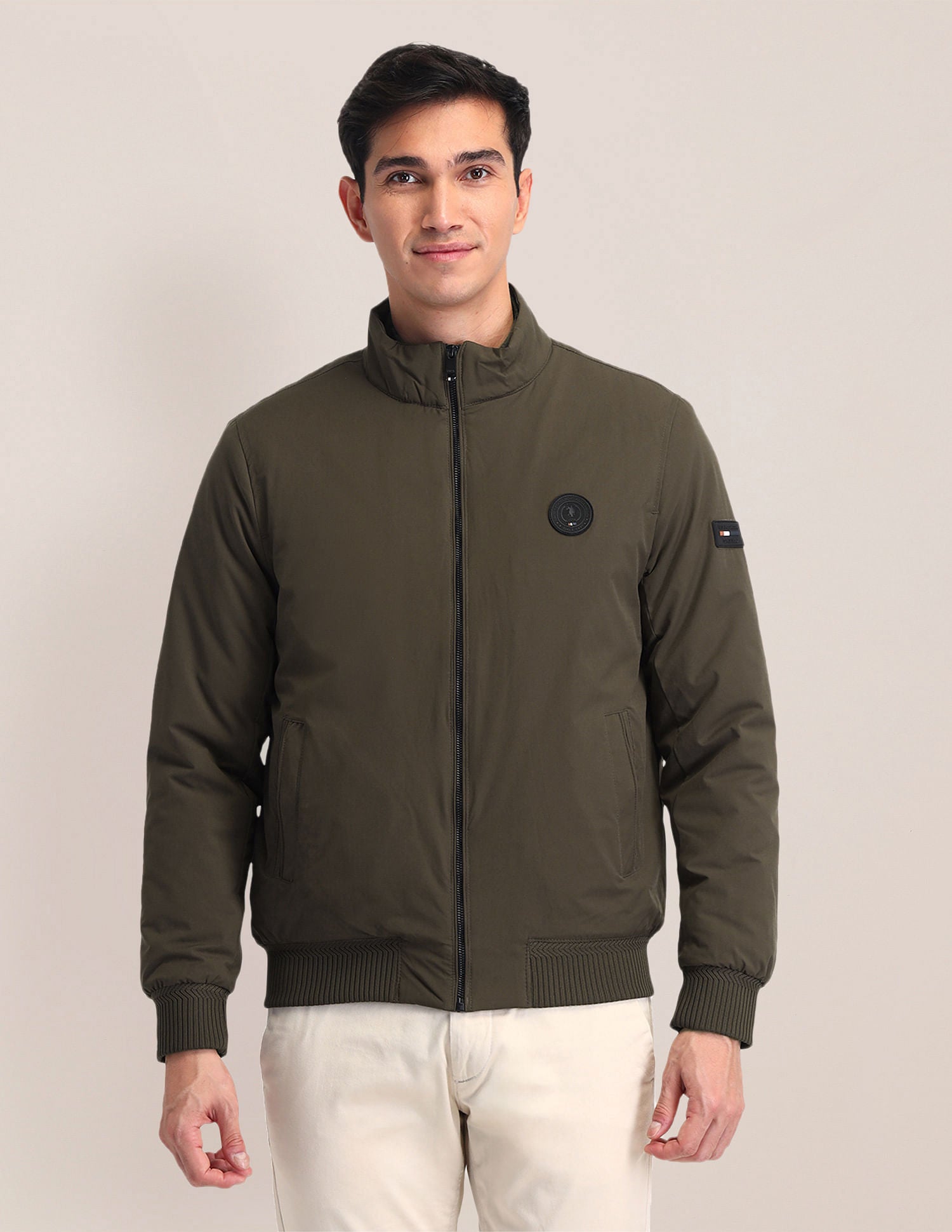 Regular Fit Solid Casual Jacket Dark Olive - U.S. Polo Assn. India | Large
