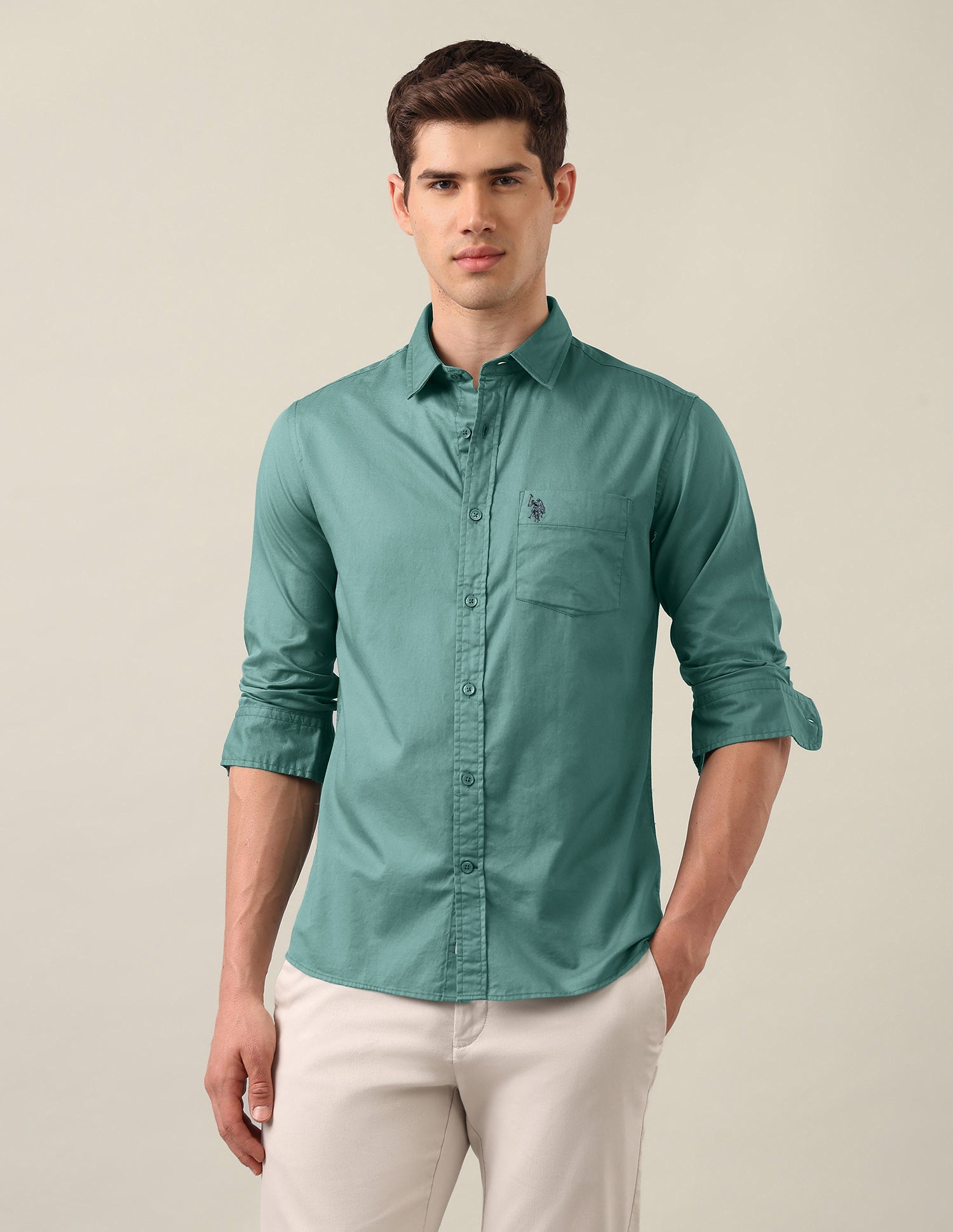 Twill Tailored Fit Shirt Teal - U.S. Polo Assn. India | Large