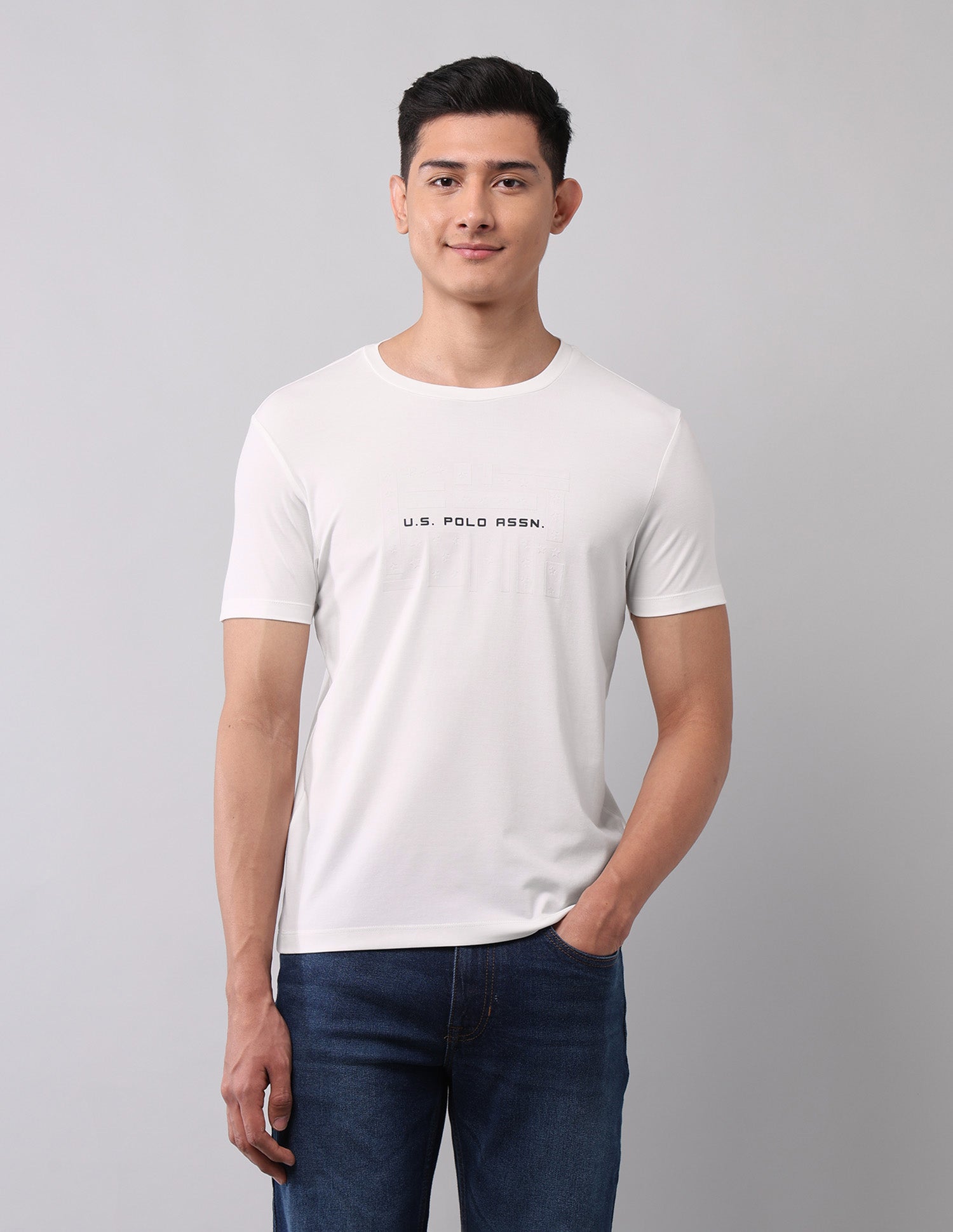 Brand Printed Muscle Fit T-Shirt Ivory - U.S. Polo Assn. India | Large