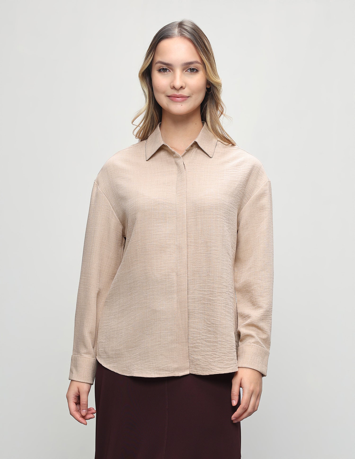 Solid Fitted Shirt Light Brown - U.S. Polo Assn. India | Large