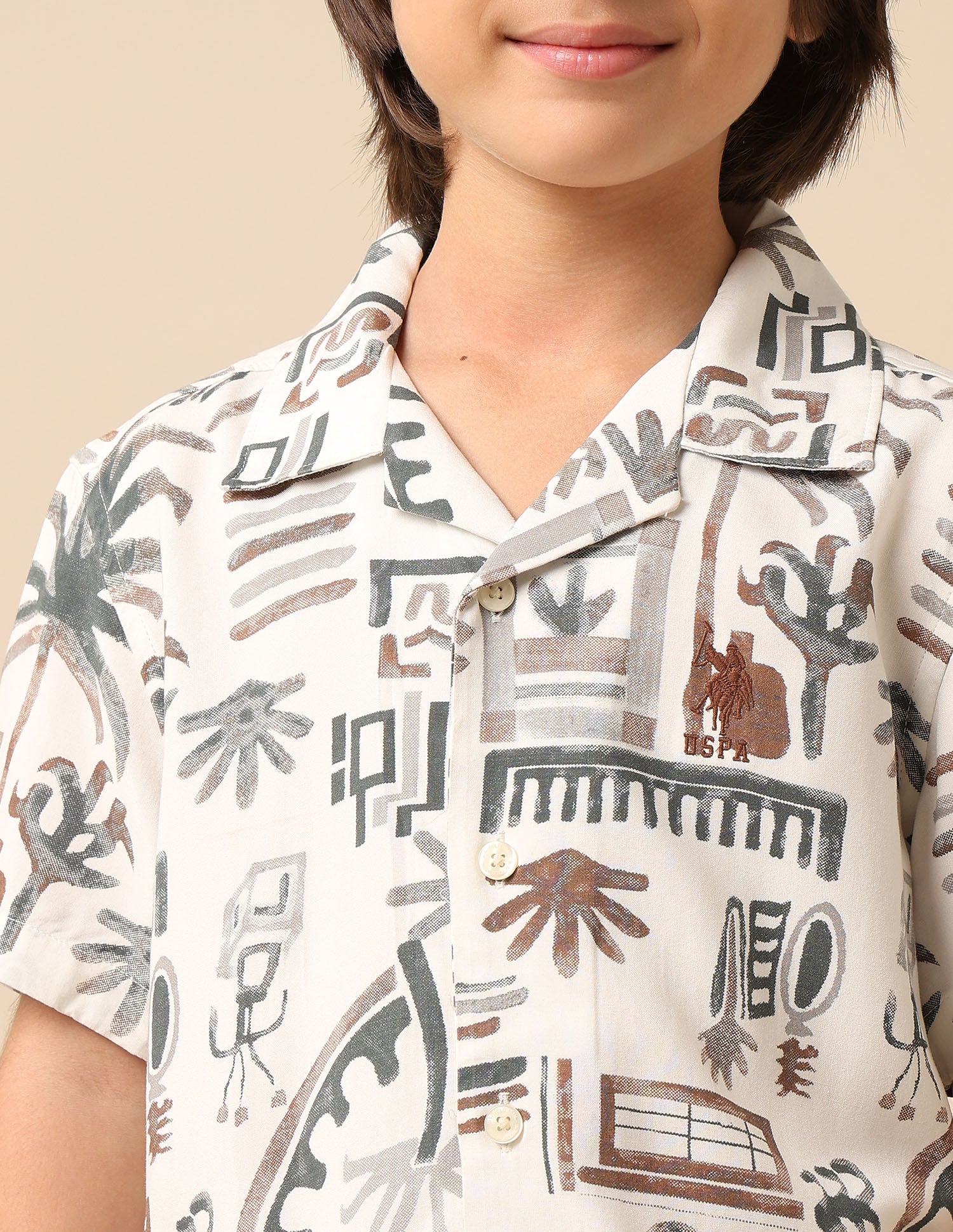 Boys Twill All Over Printed Shirt Off White - U.S. POLO ASSN. | Large