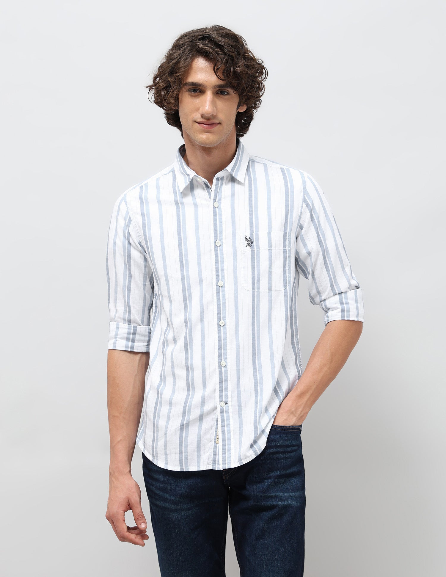 Pure Cotton Slim Fit Shirt Blue - U.S. POLO ASSN. | Large