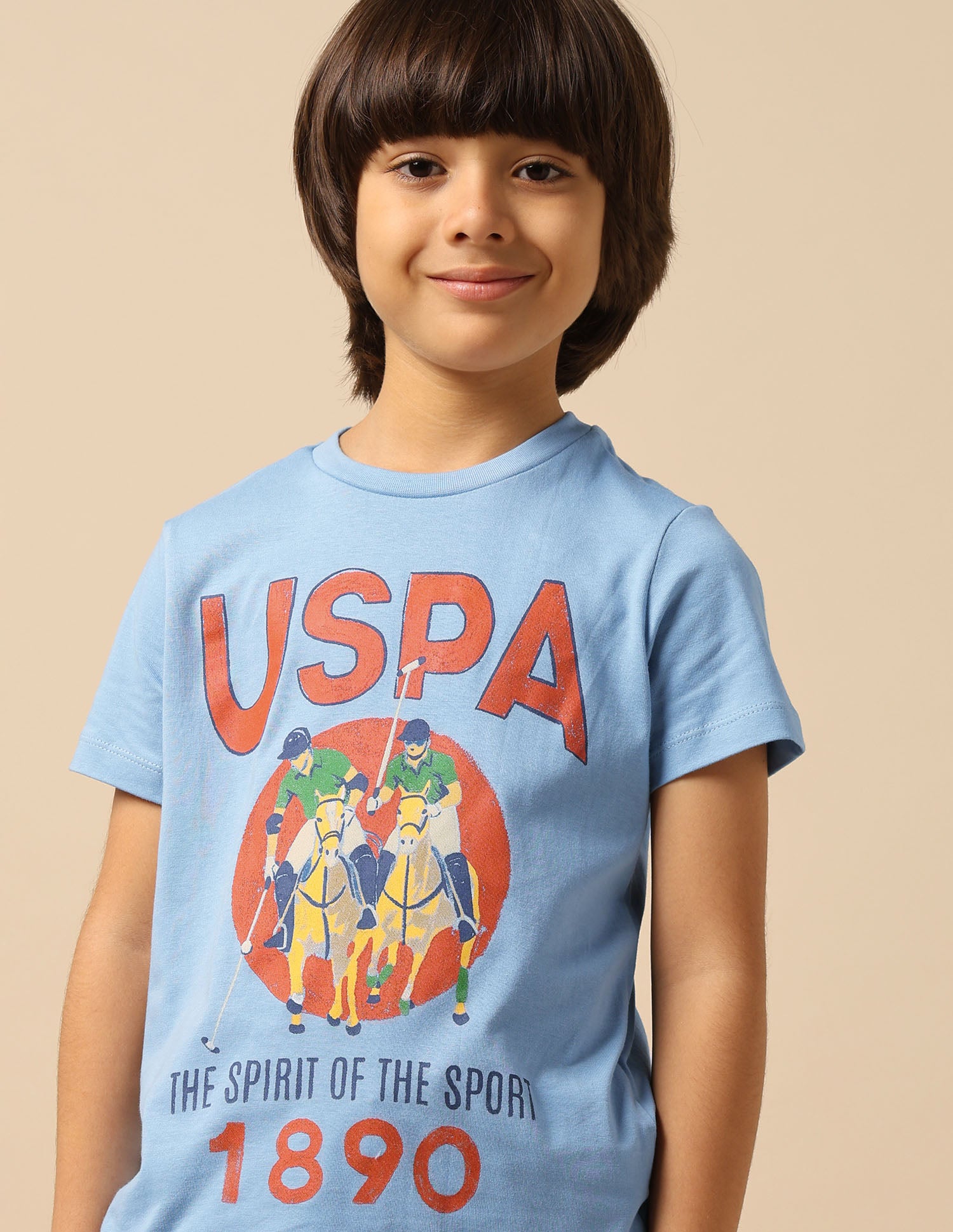 Boys Graphic Brand Printed Regular Fit T-Shirt Blue - U.S. POLO ASSN. | Large