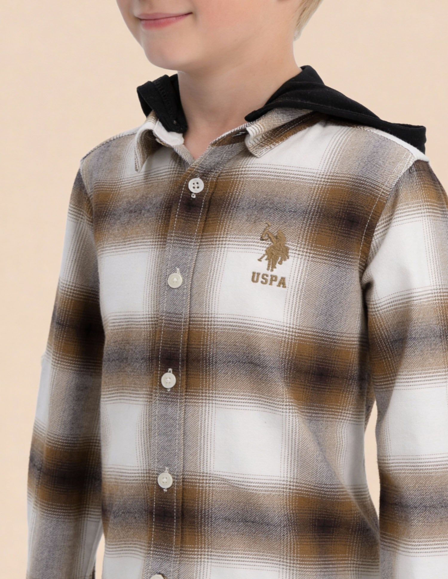Boys Tartan Checked Regular Fit Shirt Beige - U.S. Polo Assn. India | Large