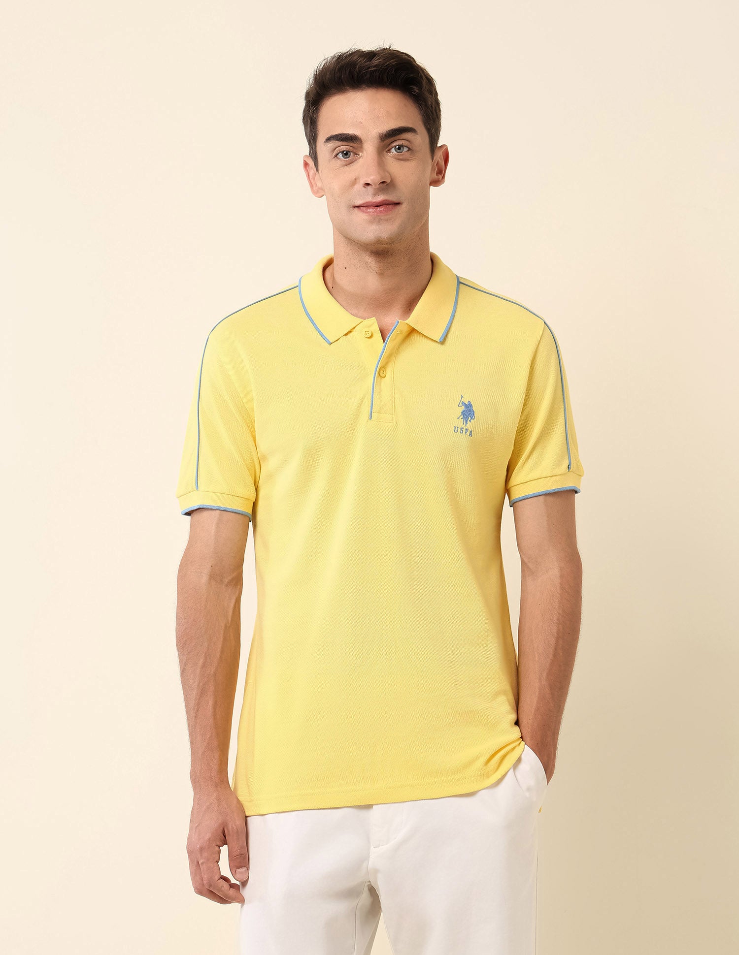 Slim Fit Solid Polo Shirt Yellow - U.S. Polo Assn. India | Large