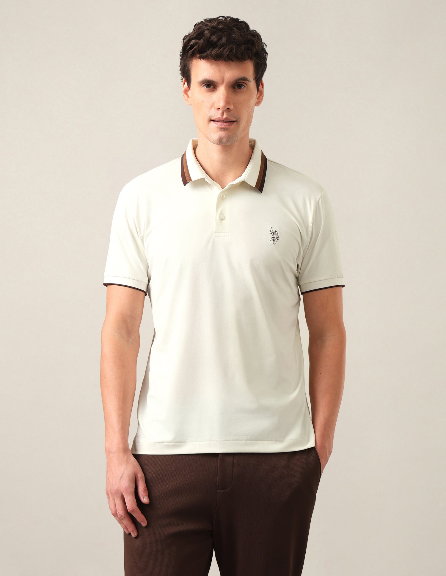 Solid Slim Fit Polo Shirt Off White - U.S. Polo Assn. India | Large