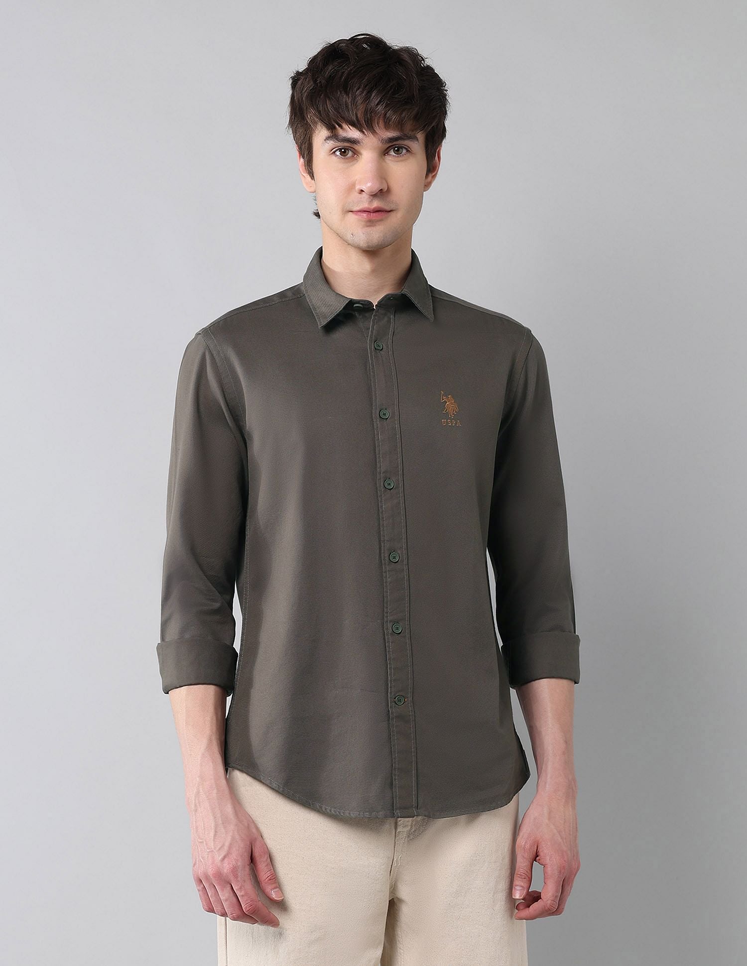Solid Cavalry Twill Shirt Olive - U.S. Polo Assn. India | Large