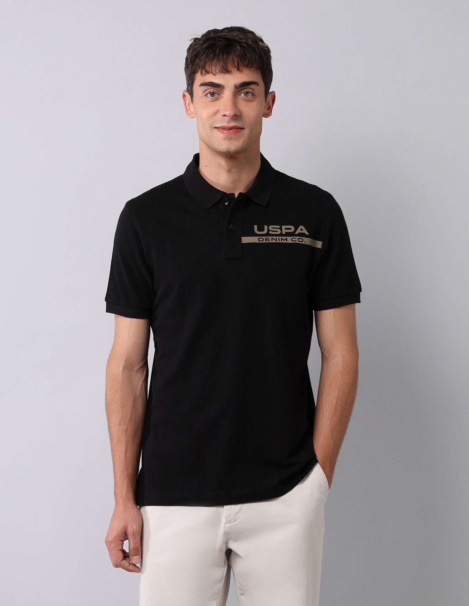 Muscle Fit Pure Cotton Polo Shirt Black - U.S. Polo Assn. India | Large