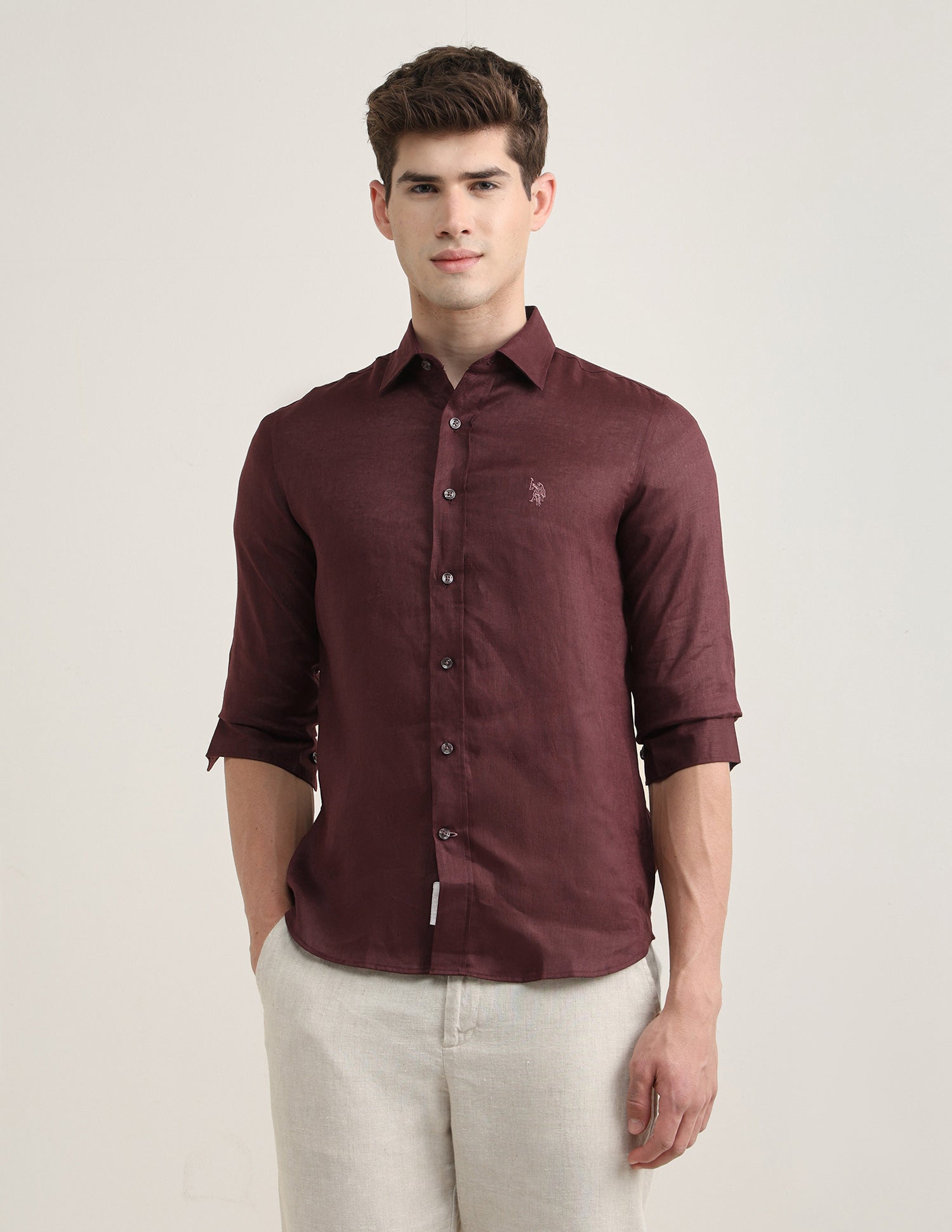 Solid Regular Fit Shirt Maroon - U.S. Polo Assn. India | Large