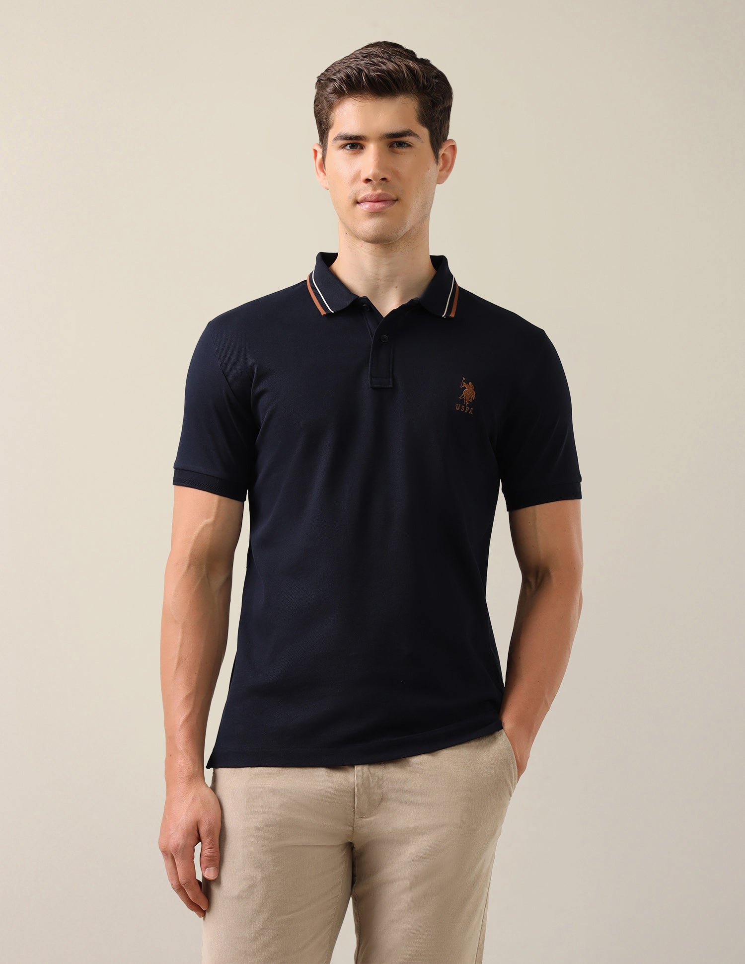 Brand Embroidered Slim Fit Polo Shirt Navy - U.S. Polo Assn. India | Large