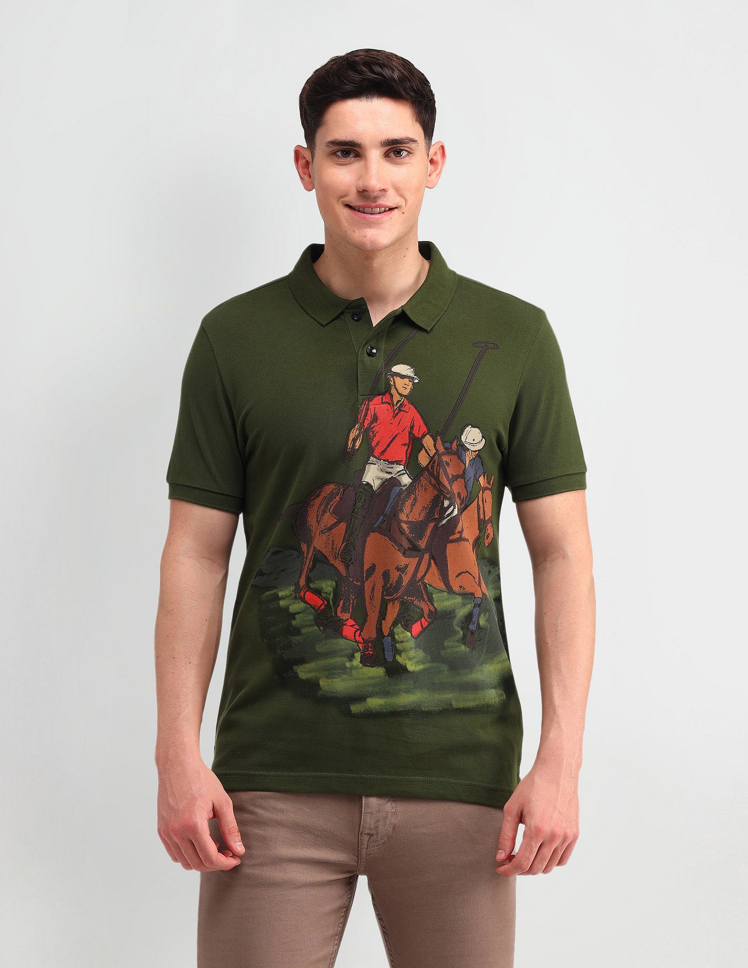 Outdoor Muscle Fit Brand Polo Shirt Dark Green - U.S. POLO ASSN. | Large