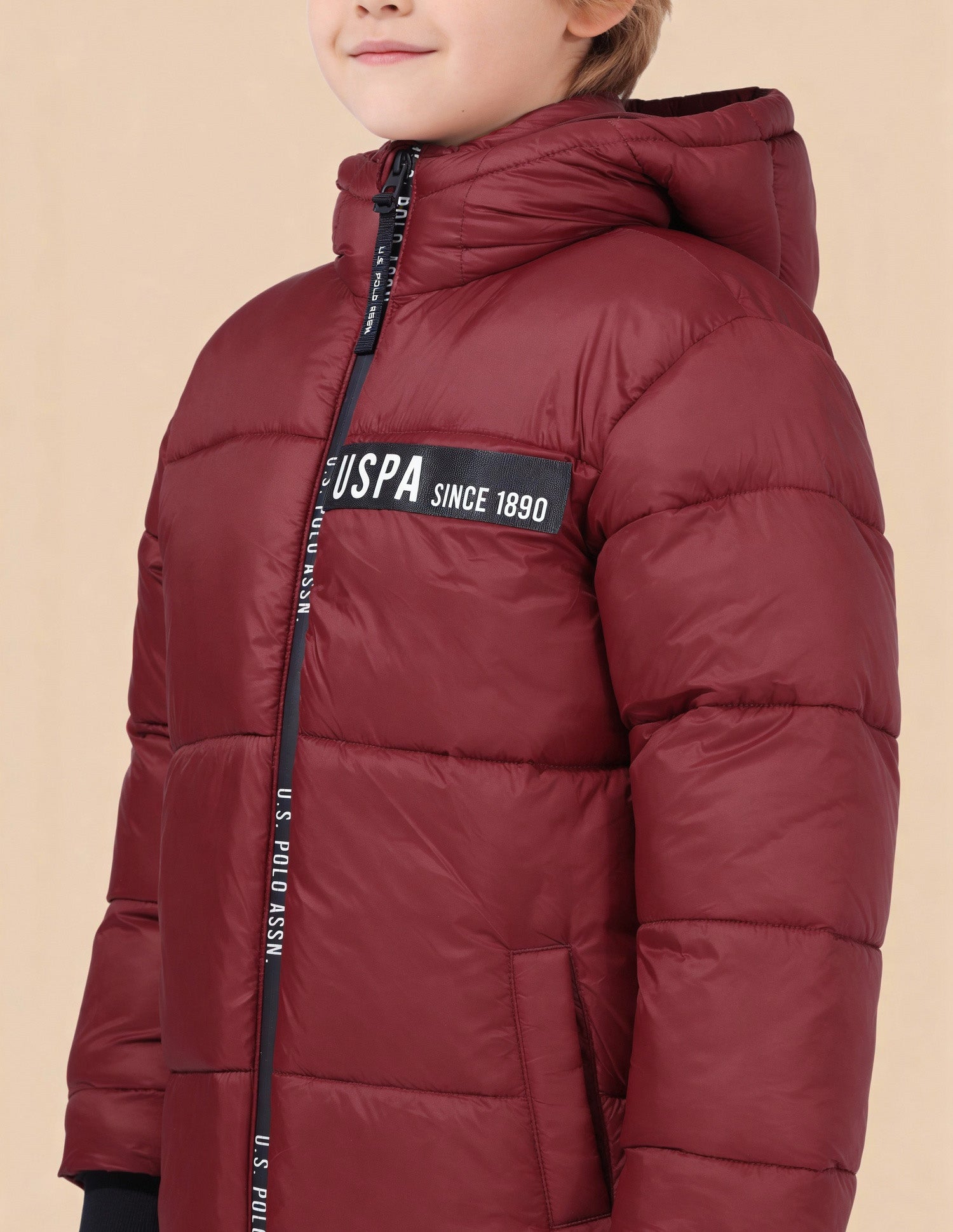 Boys Solid Regular Fit Puffer Jacket Red - U.S. Polo Assn. India | Large