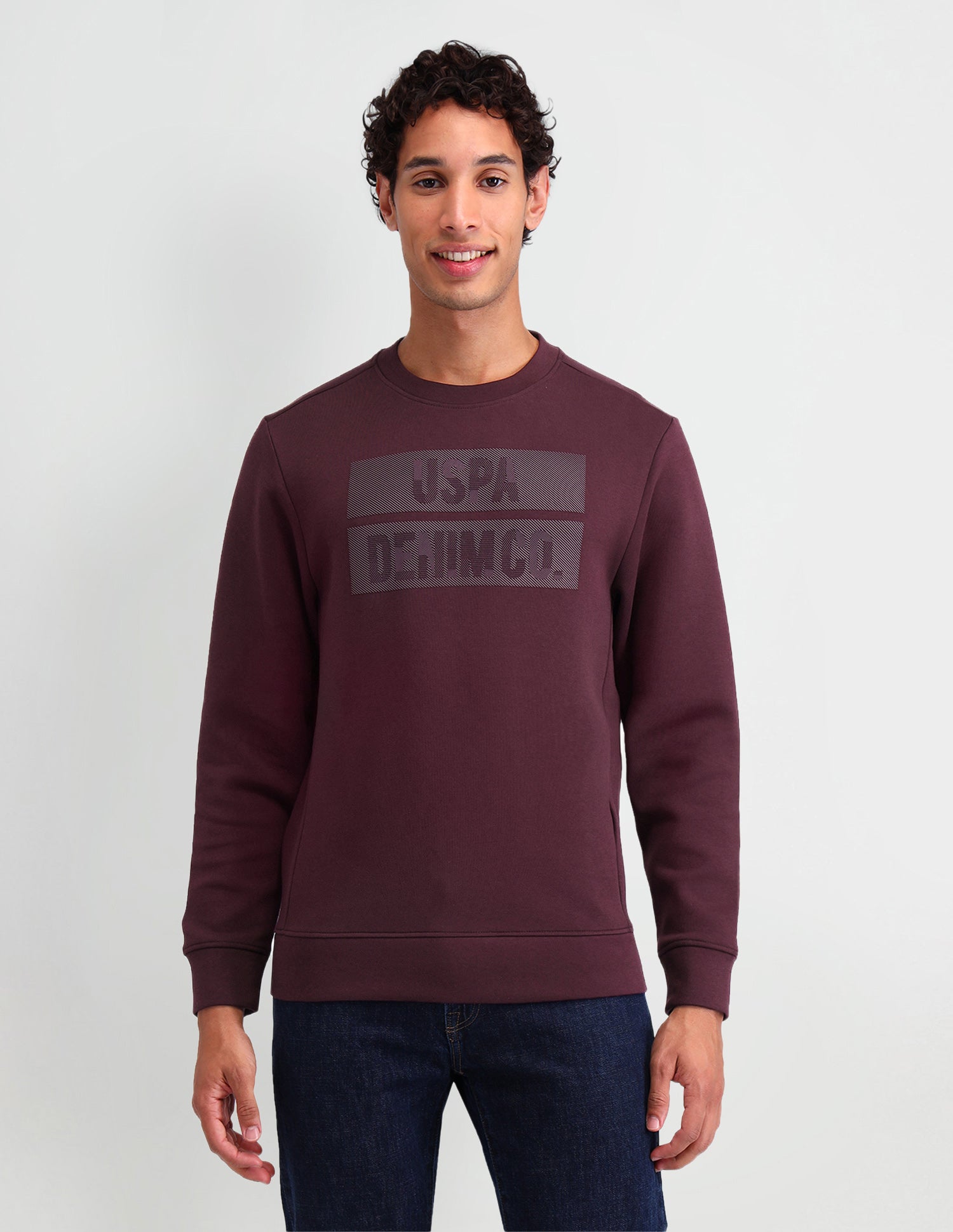 Brand Printed Regular Fit Sweatshirt Wine - U.S. POLO ASSN. | Large