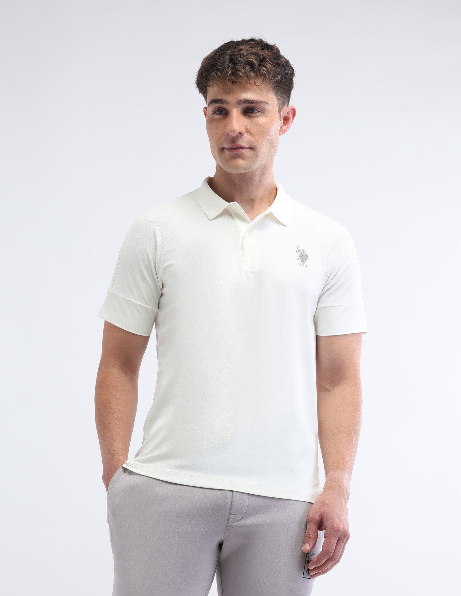 Solid Slim Fit Polo Shirt Off White - U.S. Polo Assn. India | Large