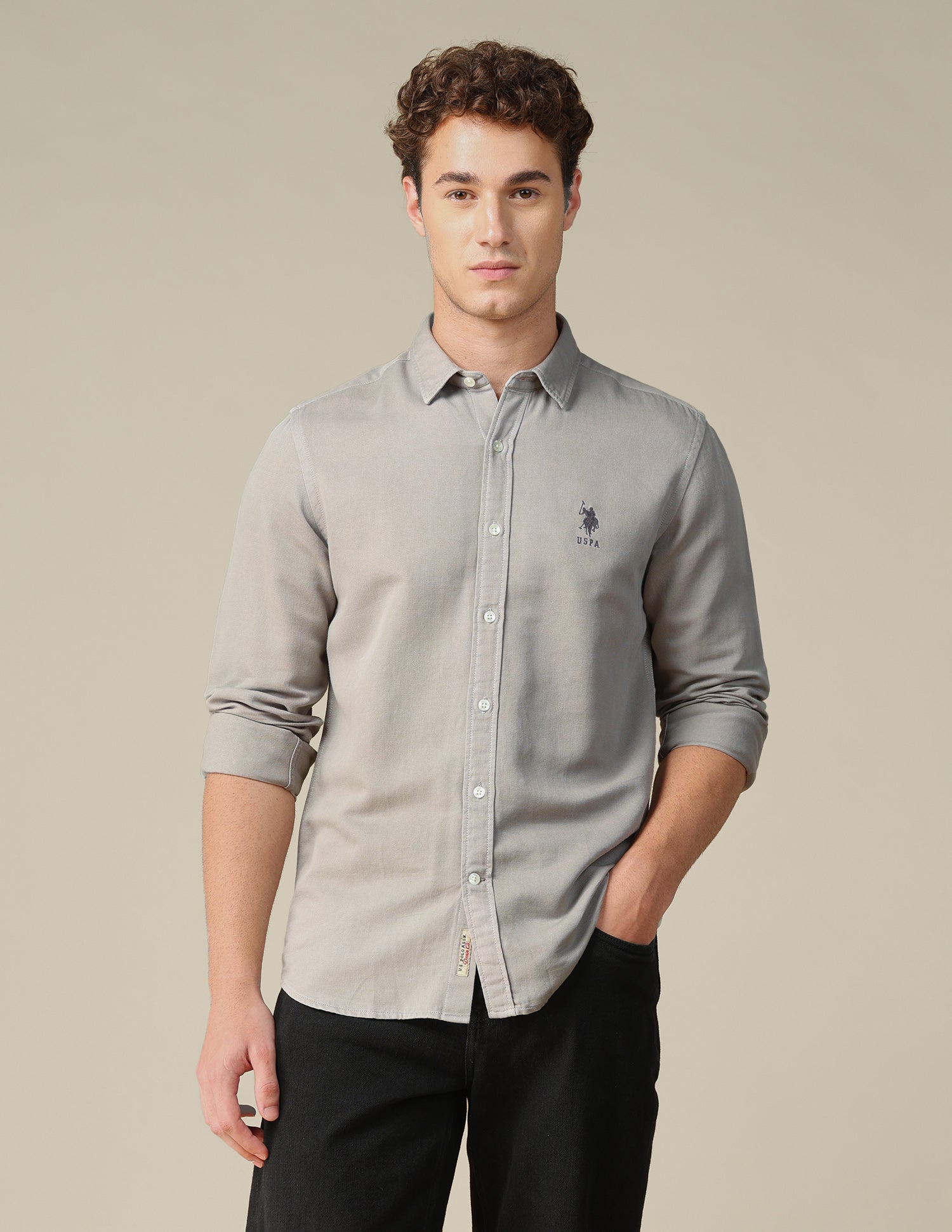 Solid Regular Fit Shirt Grey - U.S. Polo Assn. India | Large
